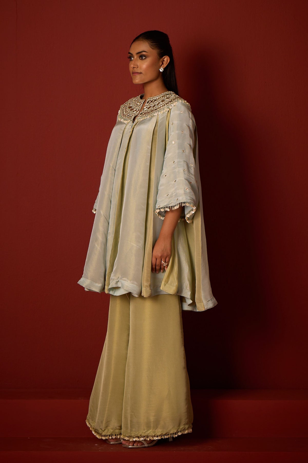 Tissue Mirror Work Panelled Tunic Set