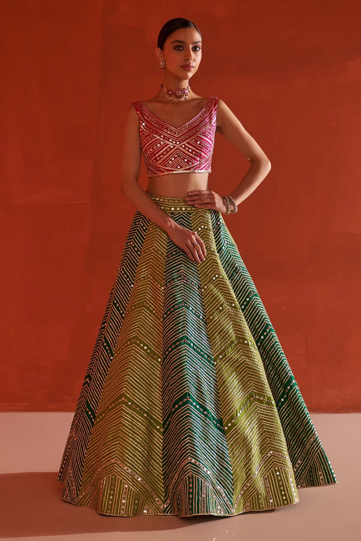 Multicolor Raw Silk Lehenga Set