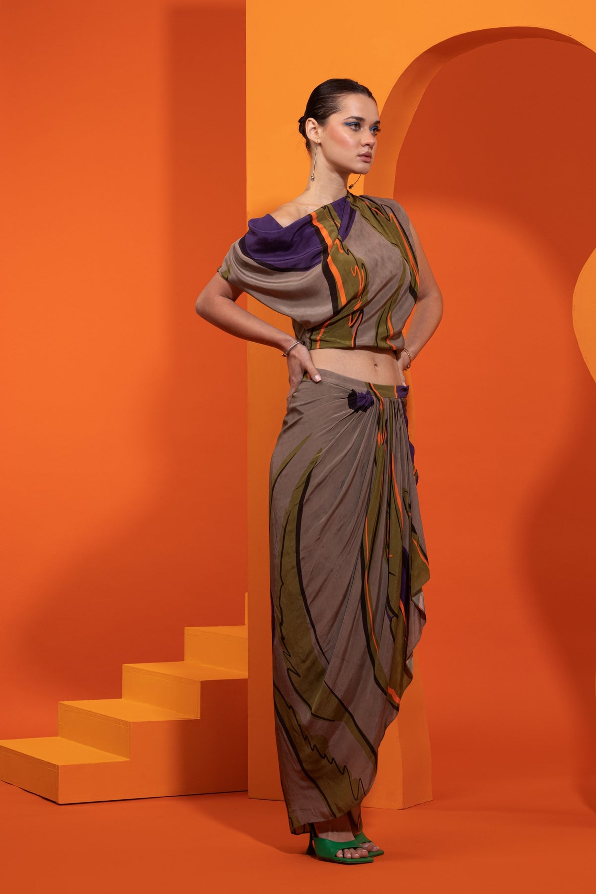 Artistic Printed Drape Skirt Set