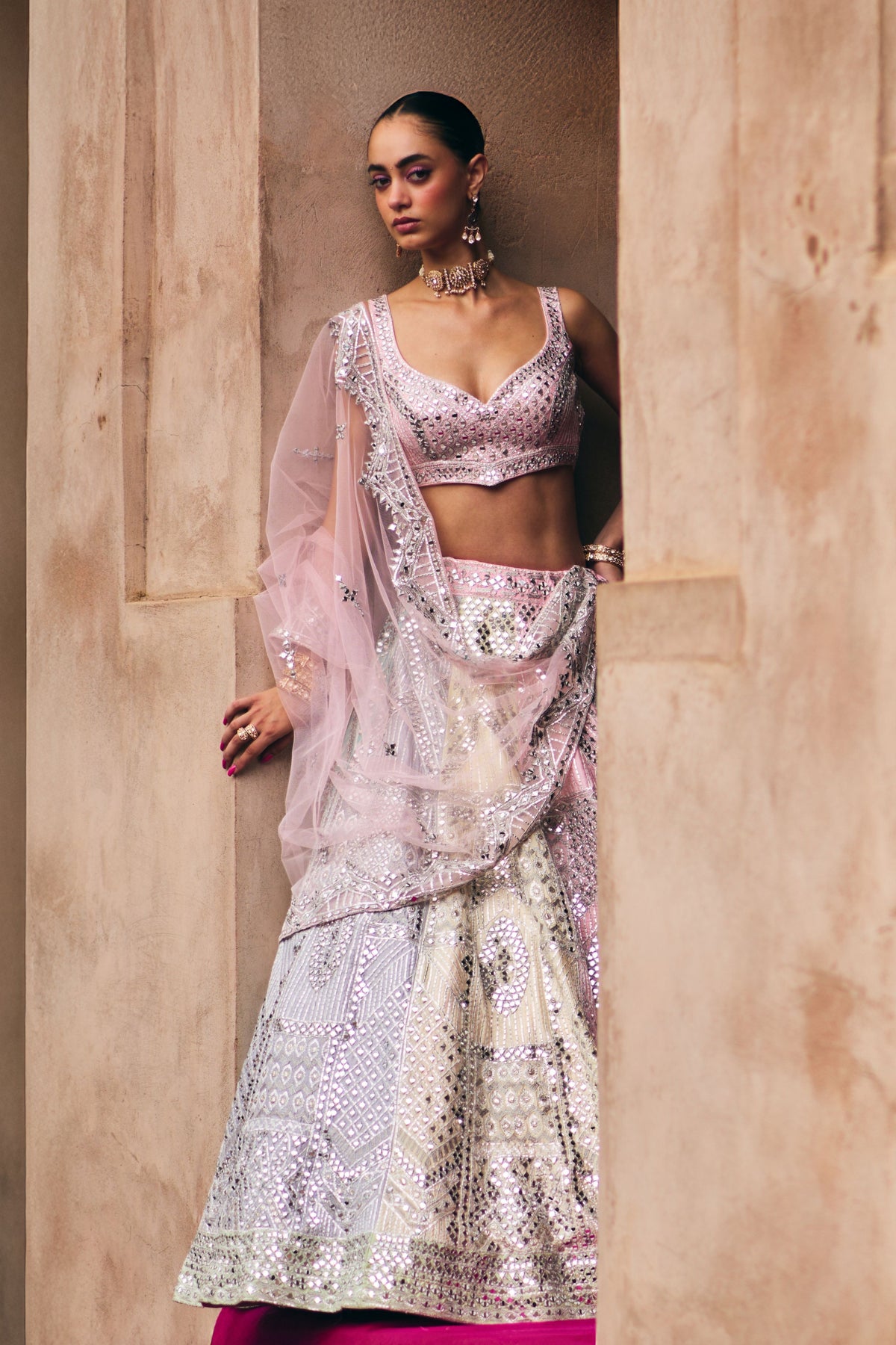 Multi Raw Silk Lehenga Set