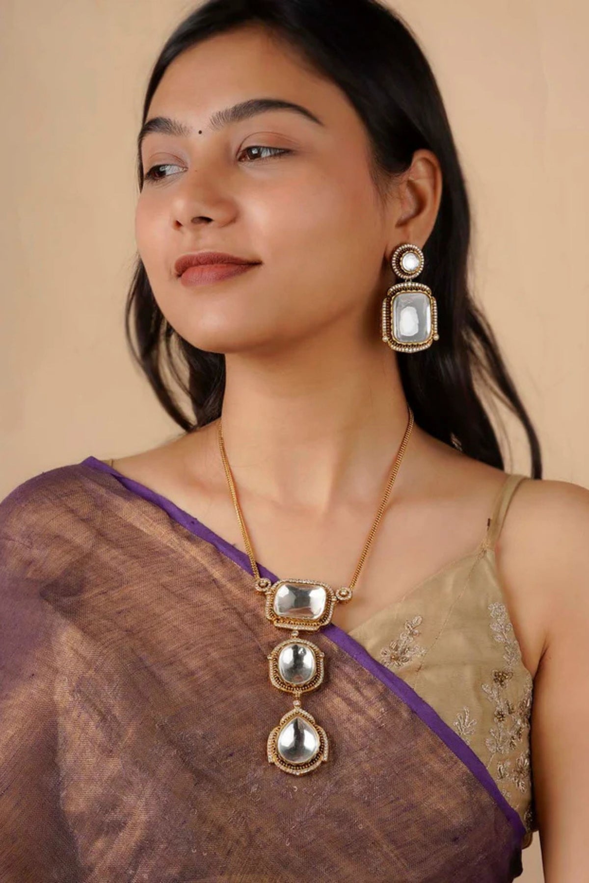 White Faux Diamond Necklace Set