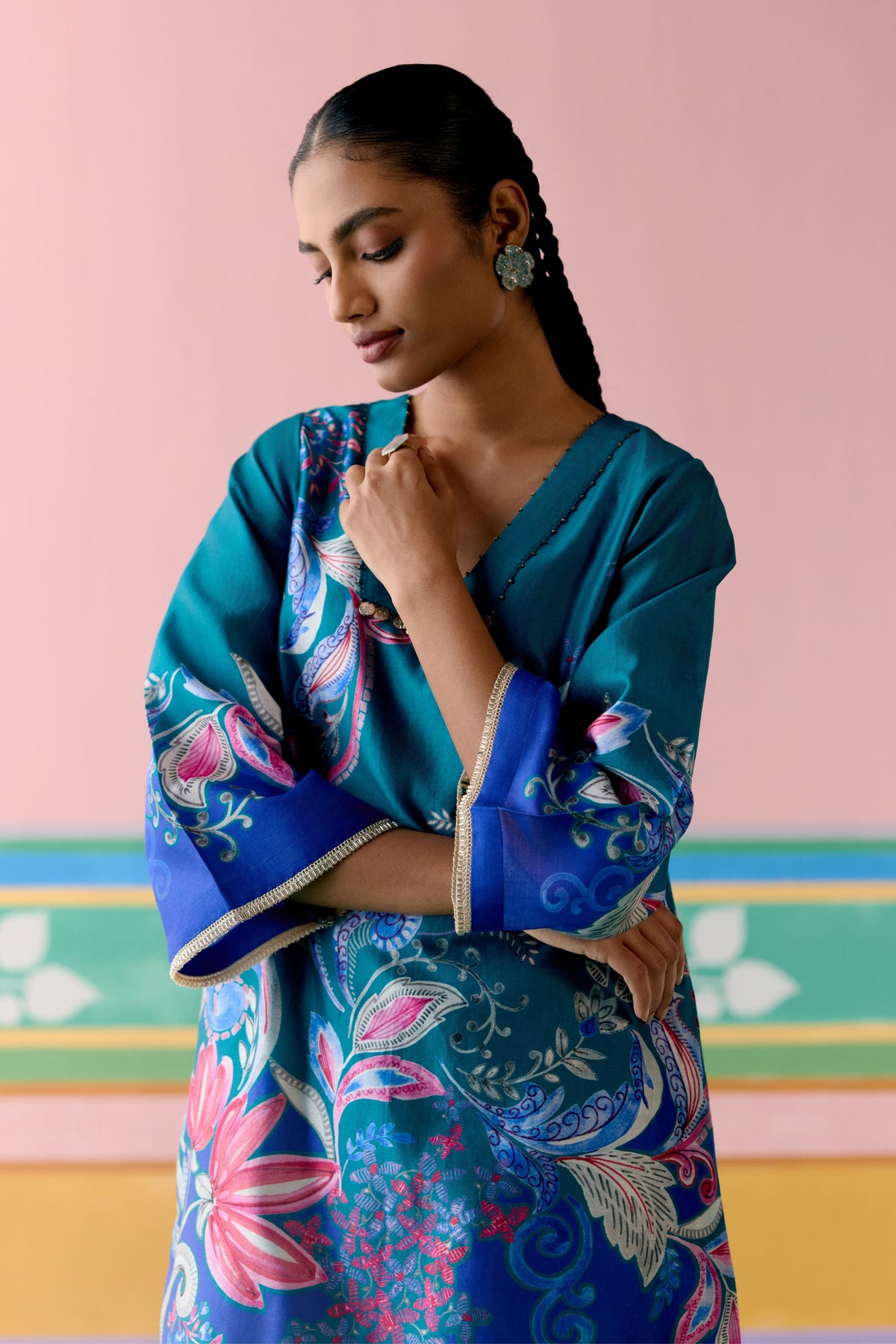 Teal Paisley Kurta Set