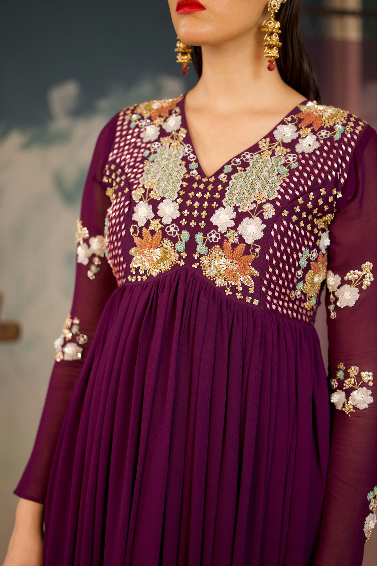 Deep Purple Anarkali Set