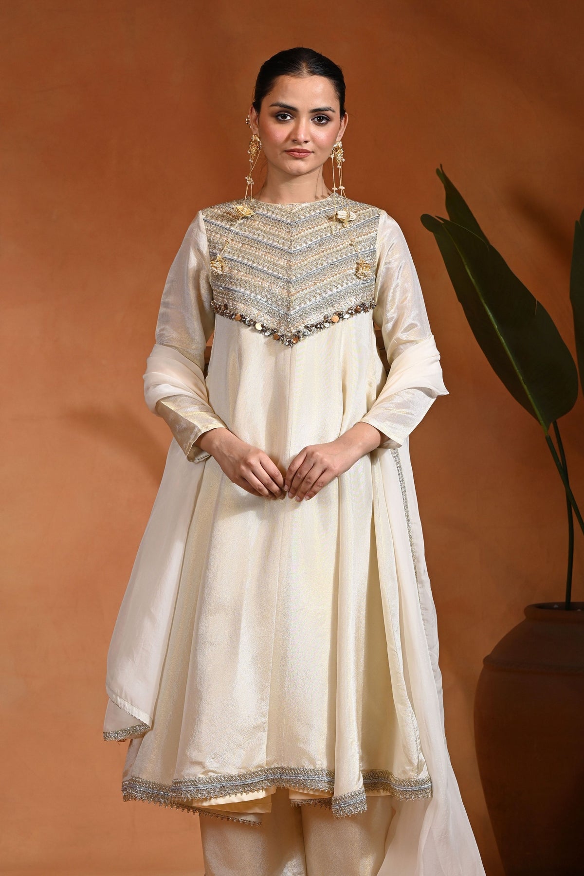 Ivory Gold Anarkali Set