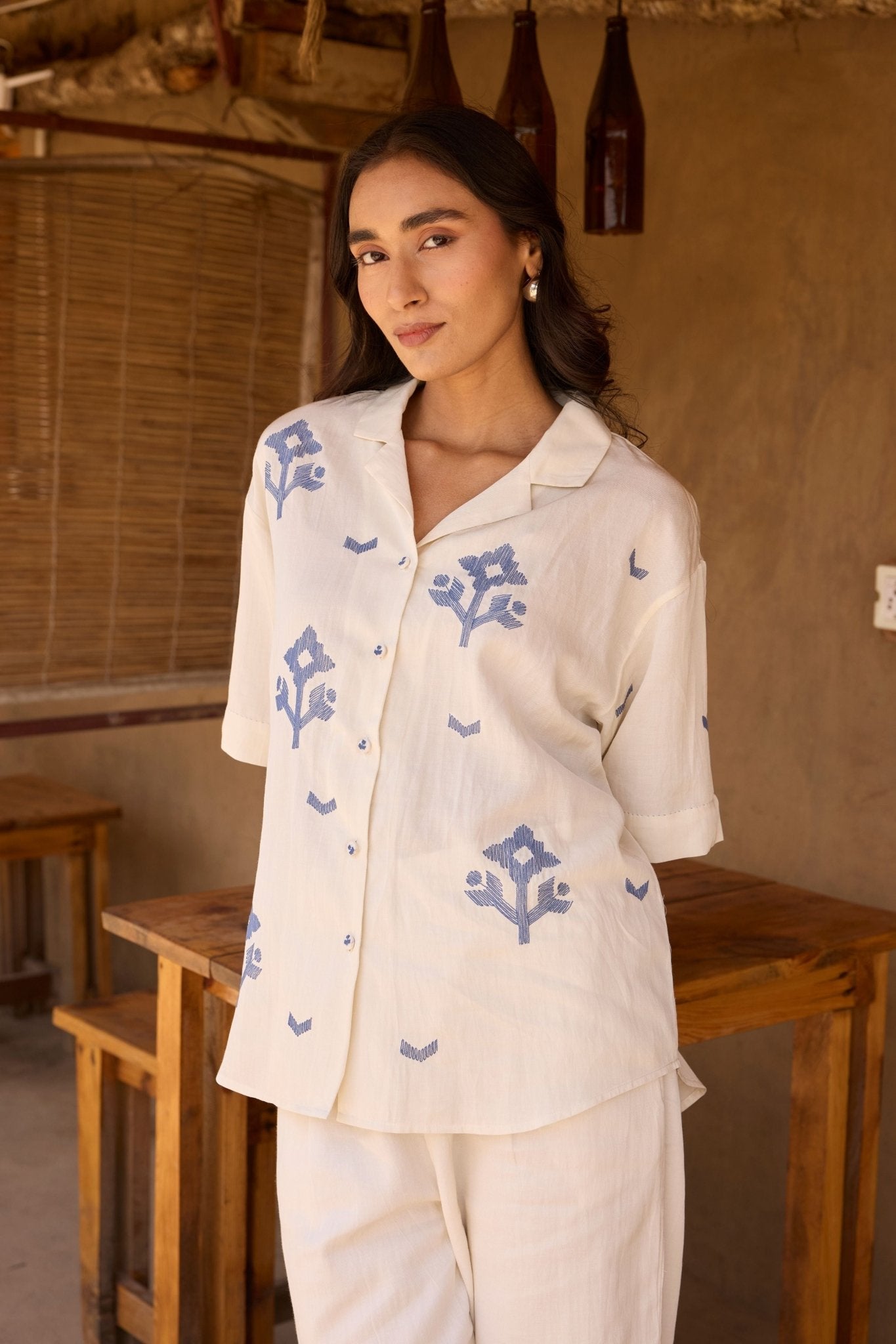 Embroidered Drop Shoulder Shirt - Ayaka - Elahe