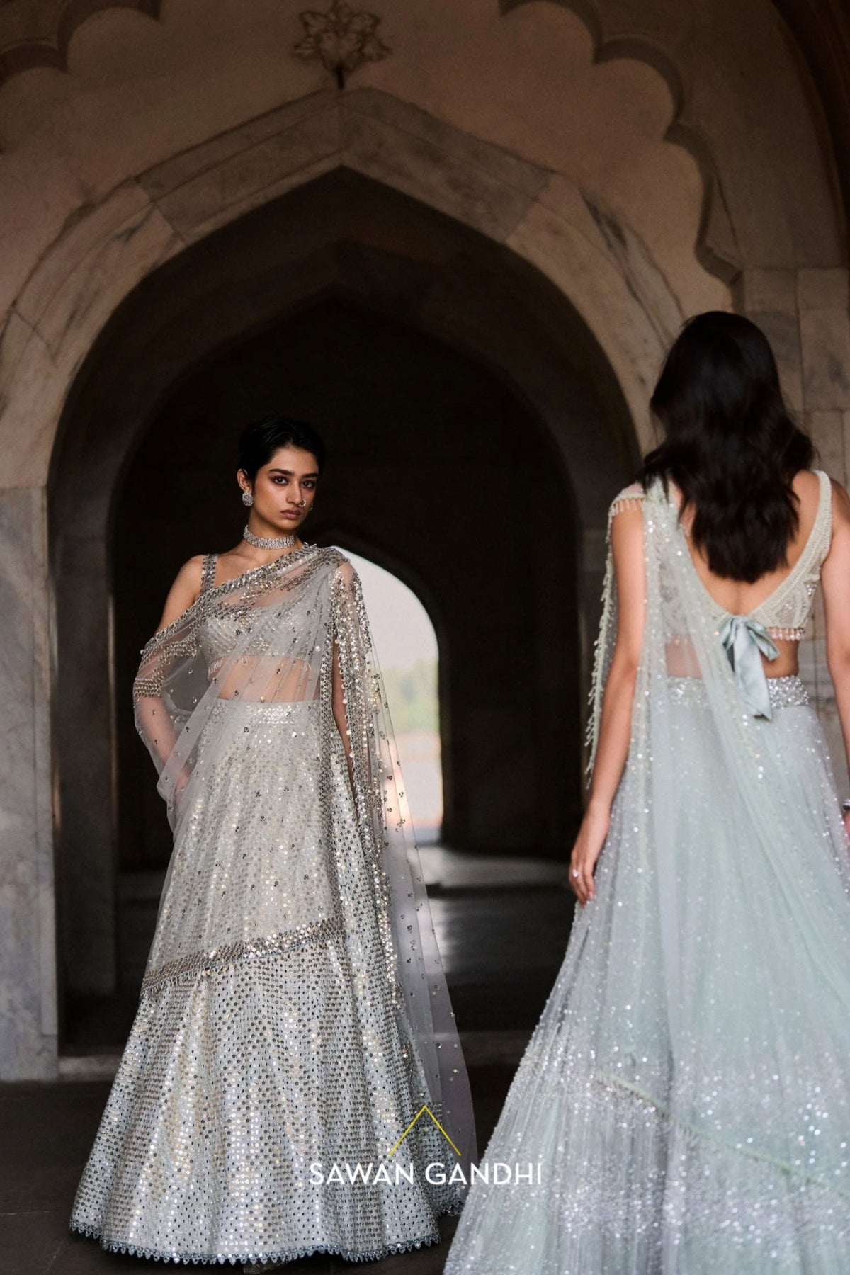 Ice Blue Sequins Lehenga Set