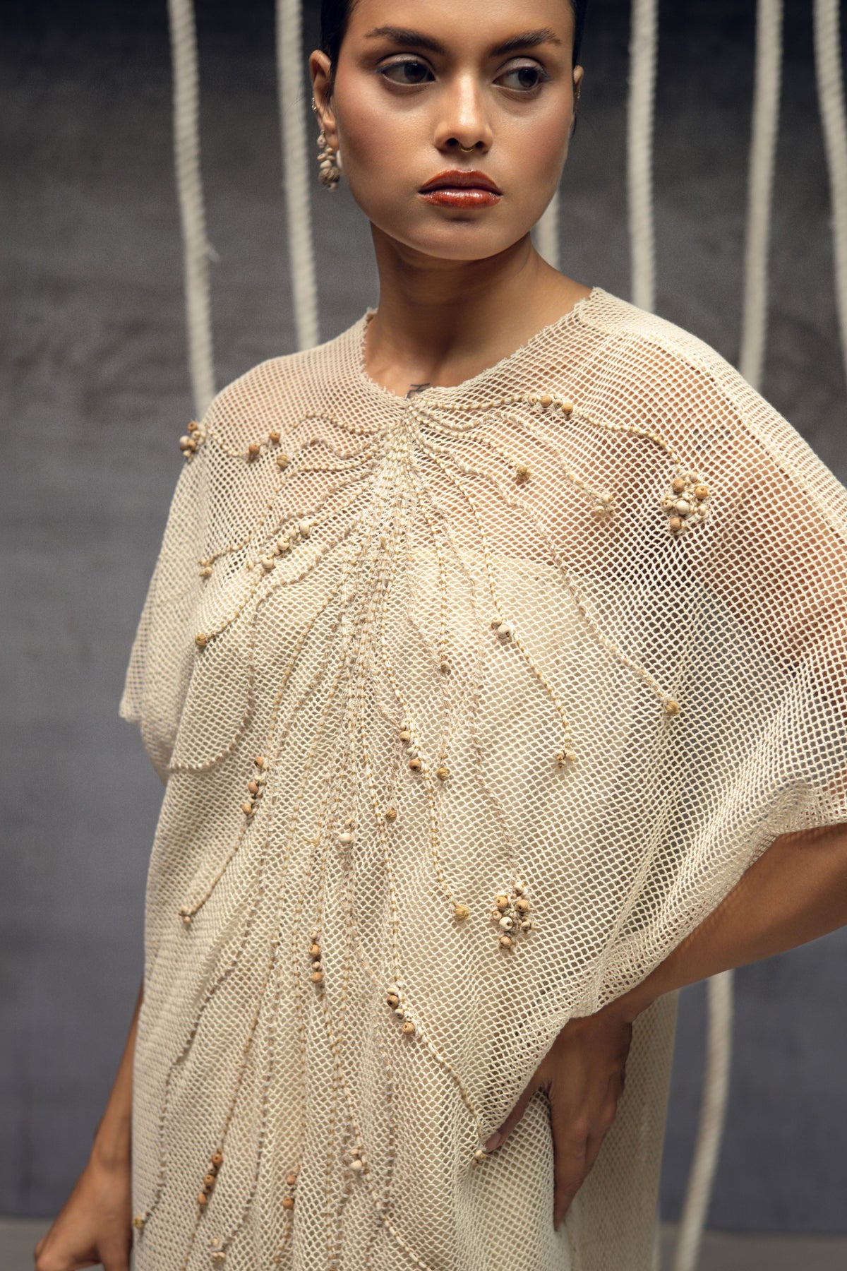 Ivory Mesh  Kaftan
