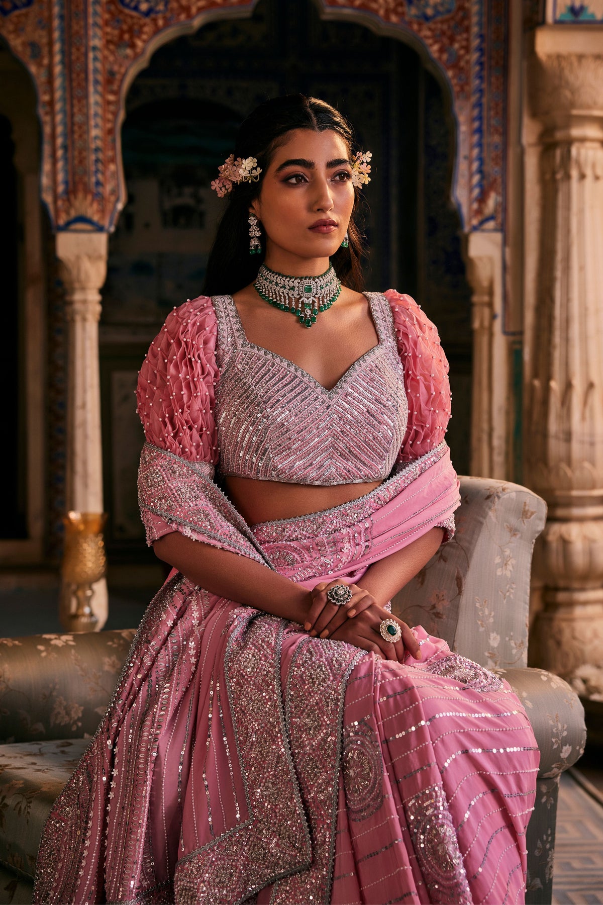 Pink Phillauri Saree Set