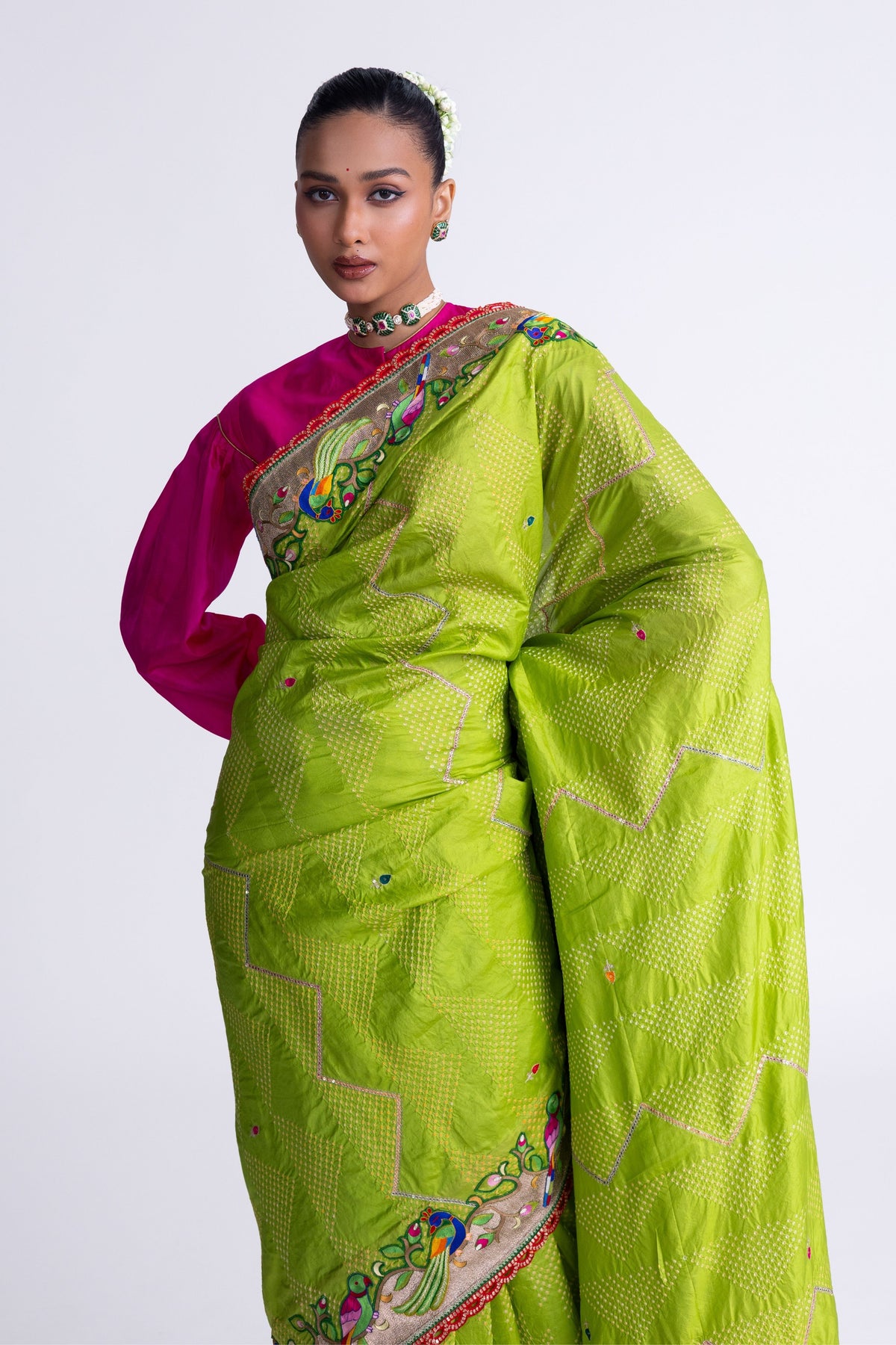Parrot Green Aari Saree