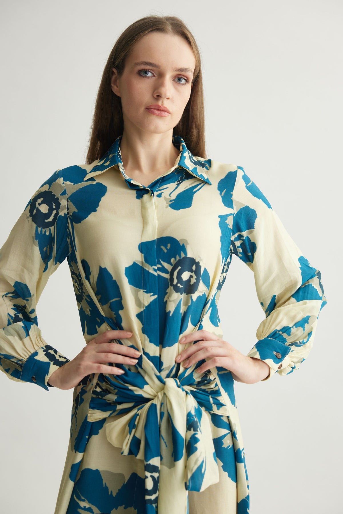 Blue Floral Shirt Dress