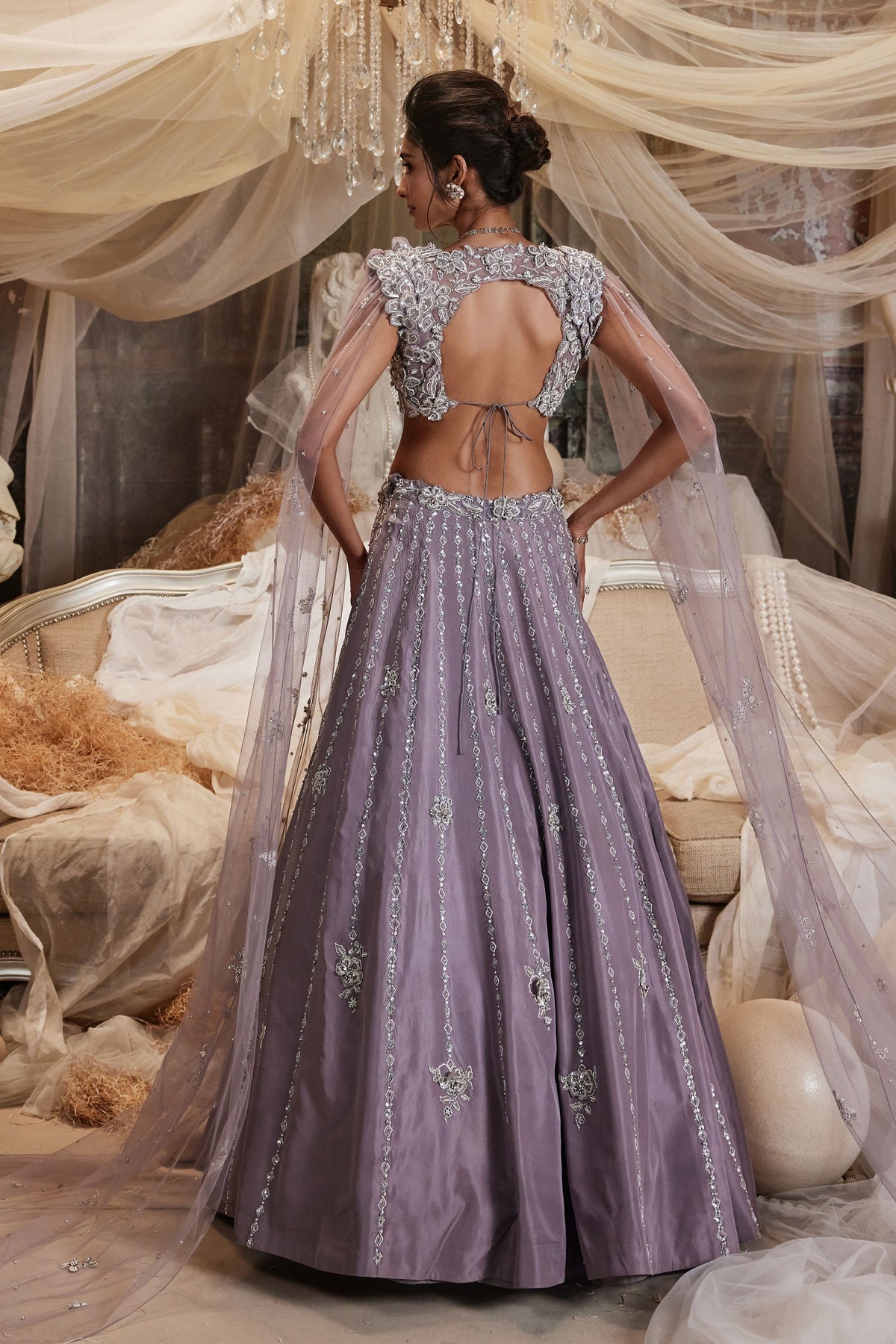 Canis Lilac Cape Lehenga Set