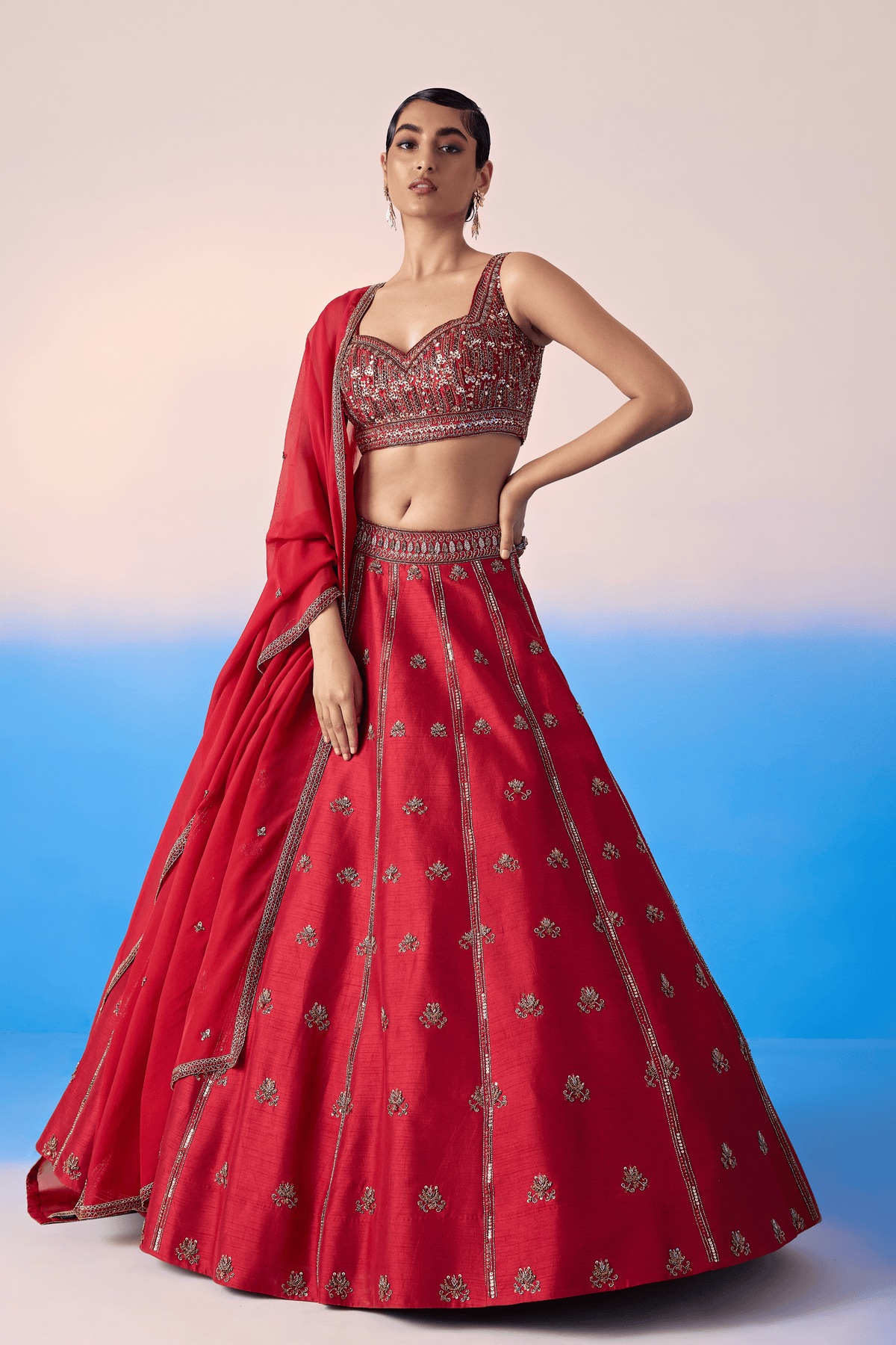Carmine Red Lehenga Set