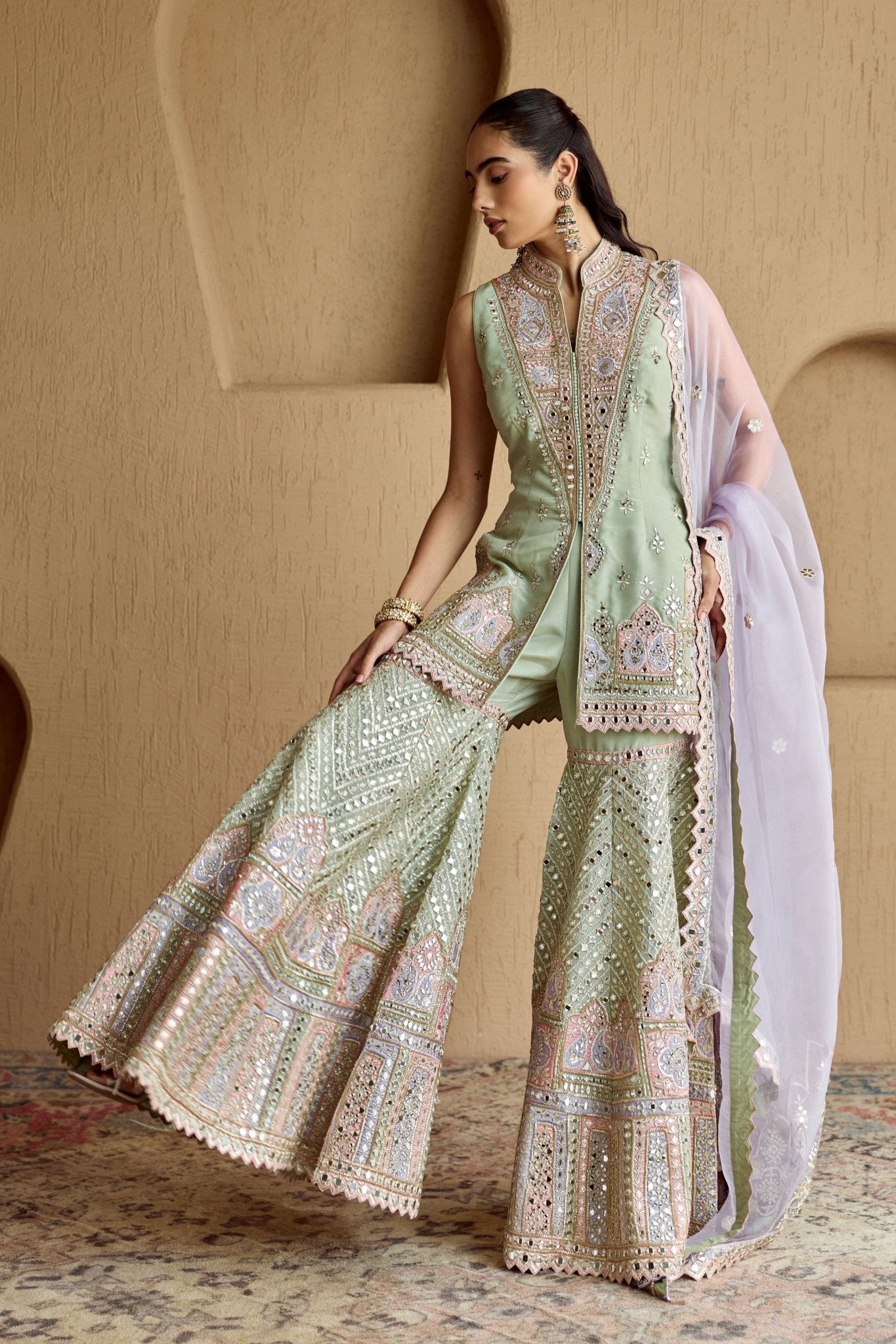 Mint Green Kurta Sharara Set - Suhino - Elahe