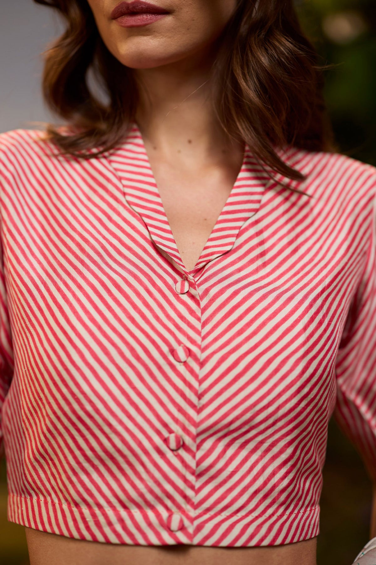 Dappled Red Ivory Striped Blouse