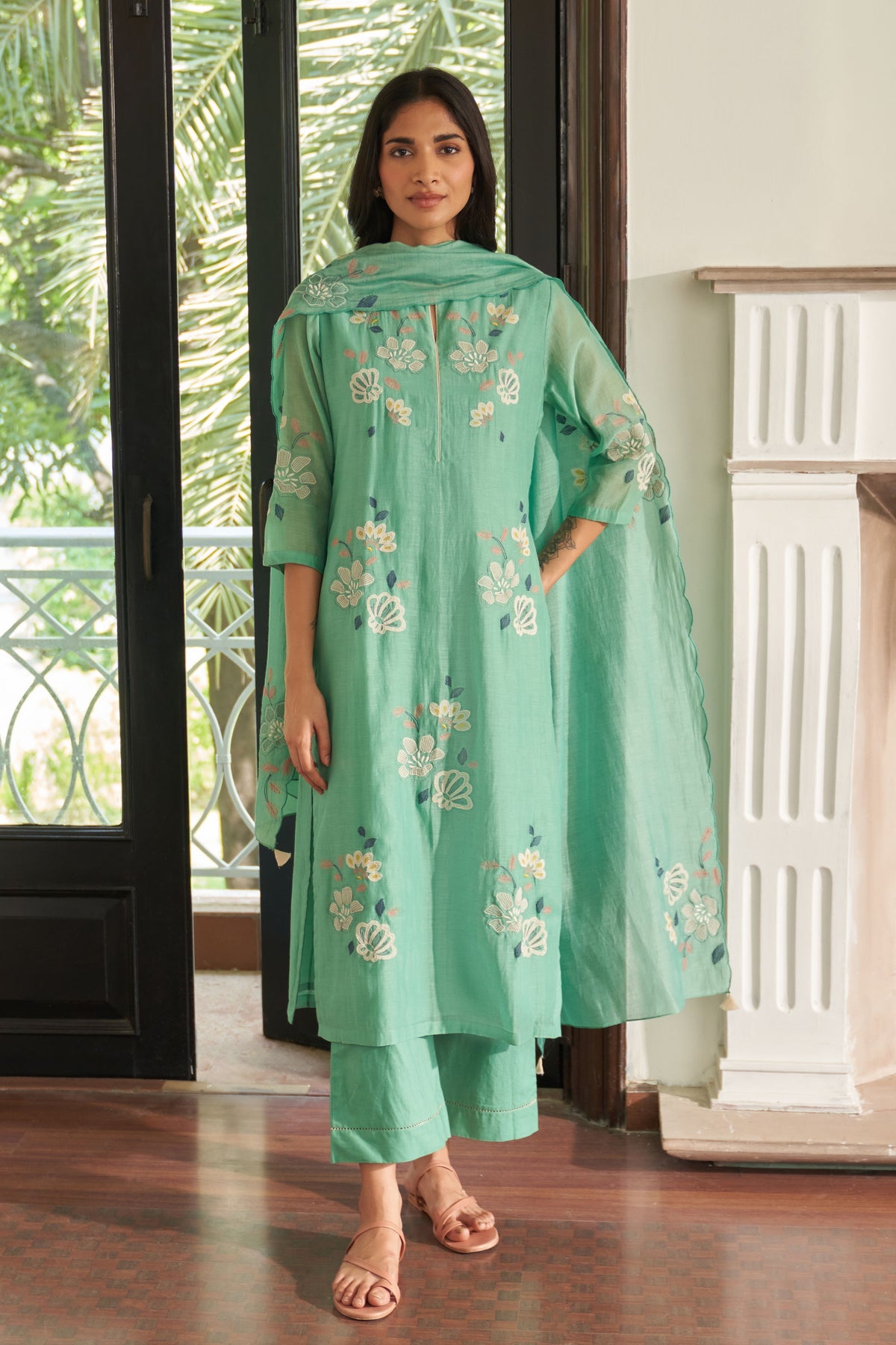 Mint Floral Kurta Set