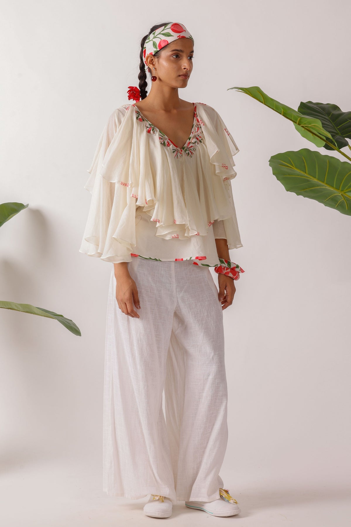 Ribbon Embroidery Ruffle Top
