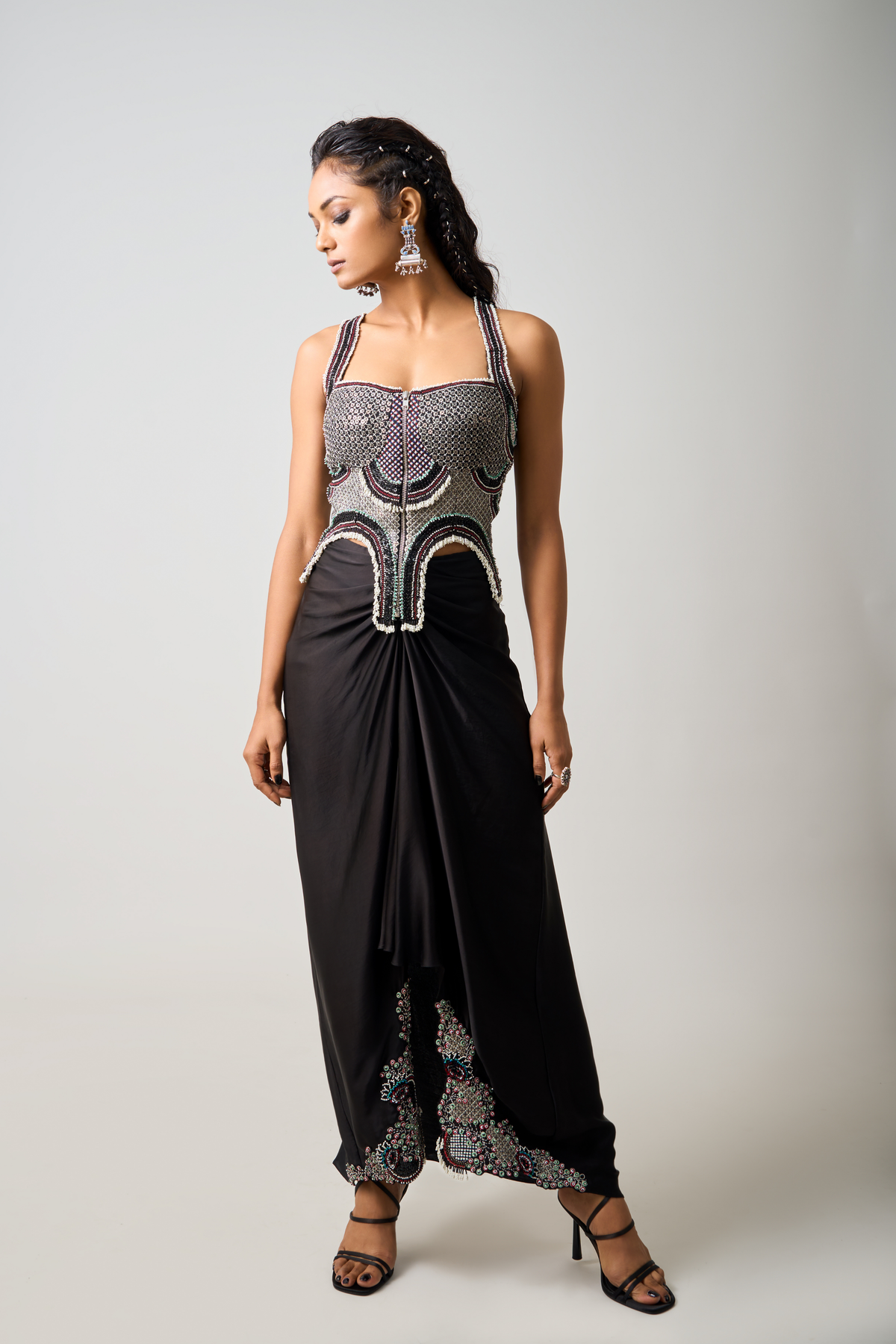 Black Embroidered Corset With Skirt