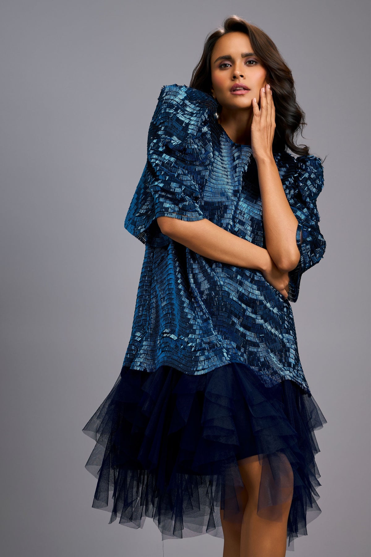 Shimmer Textured Navy Body Dress