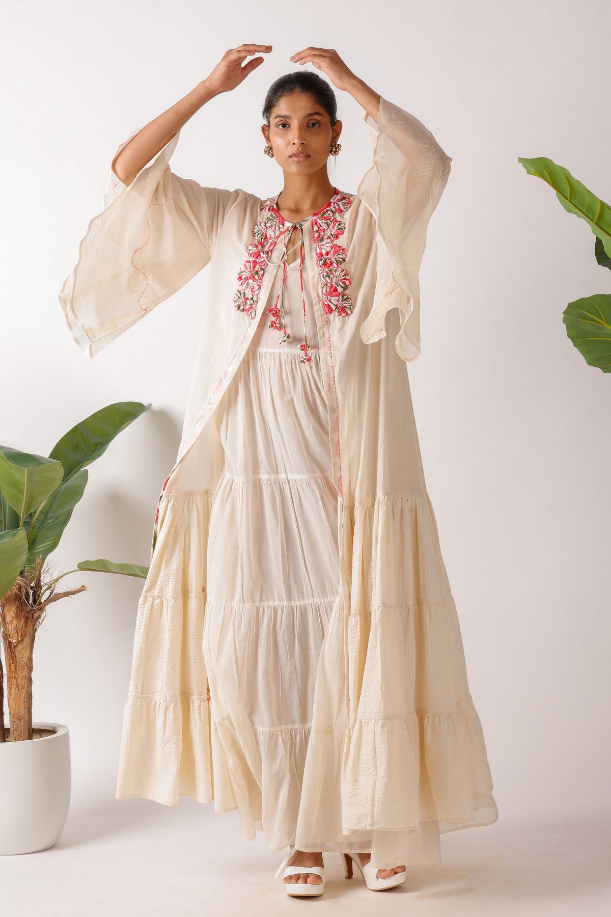 Pomegranate Print Ribbon Embroidery Dress