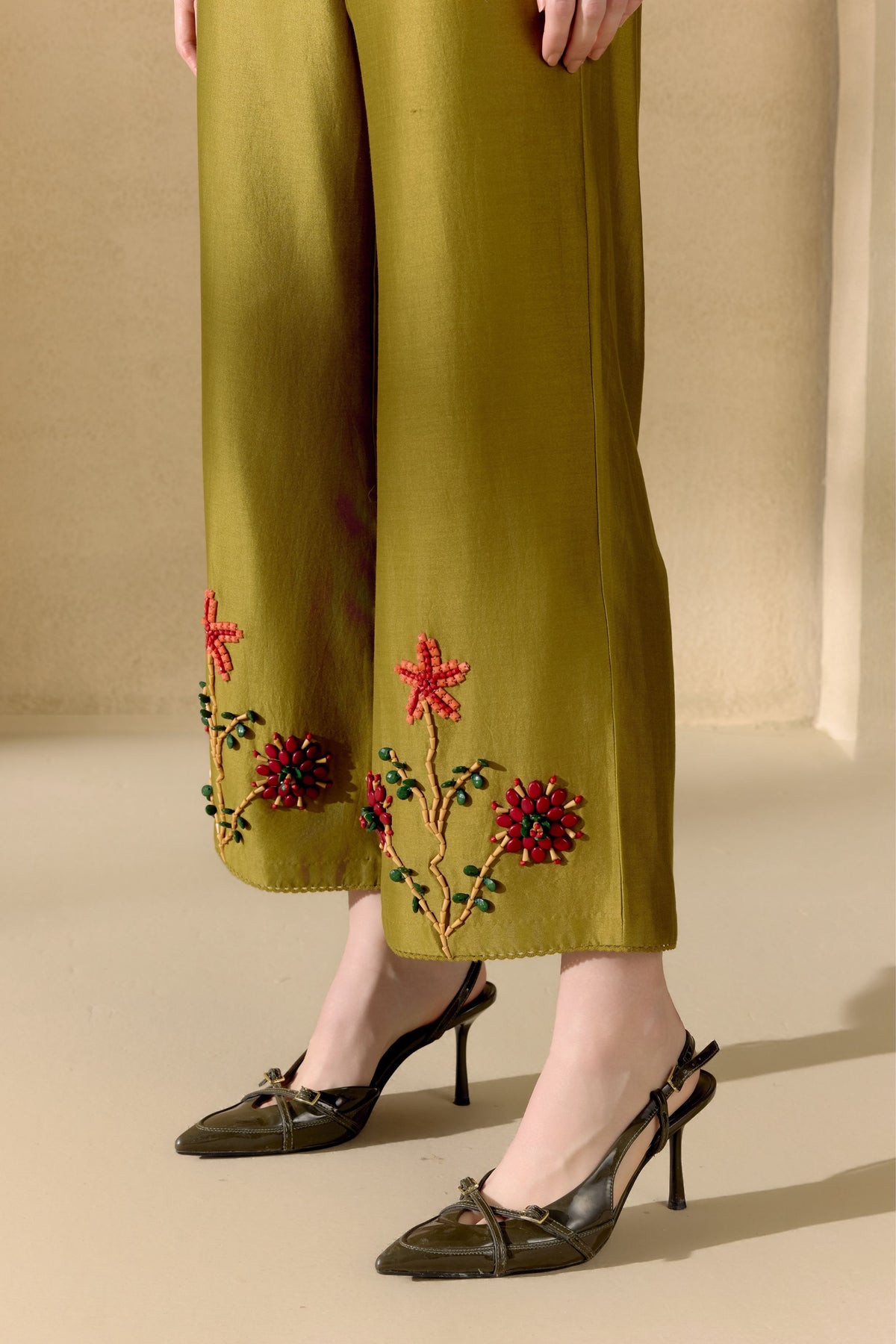 Olive Mosaic Beadwork Pants
