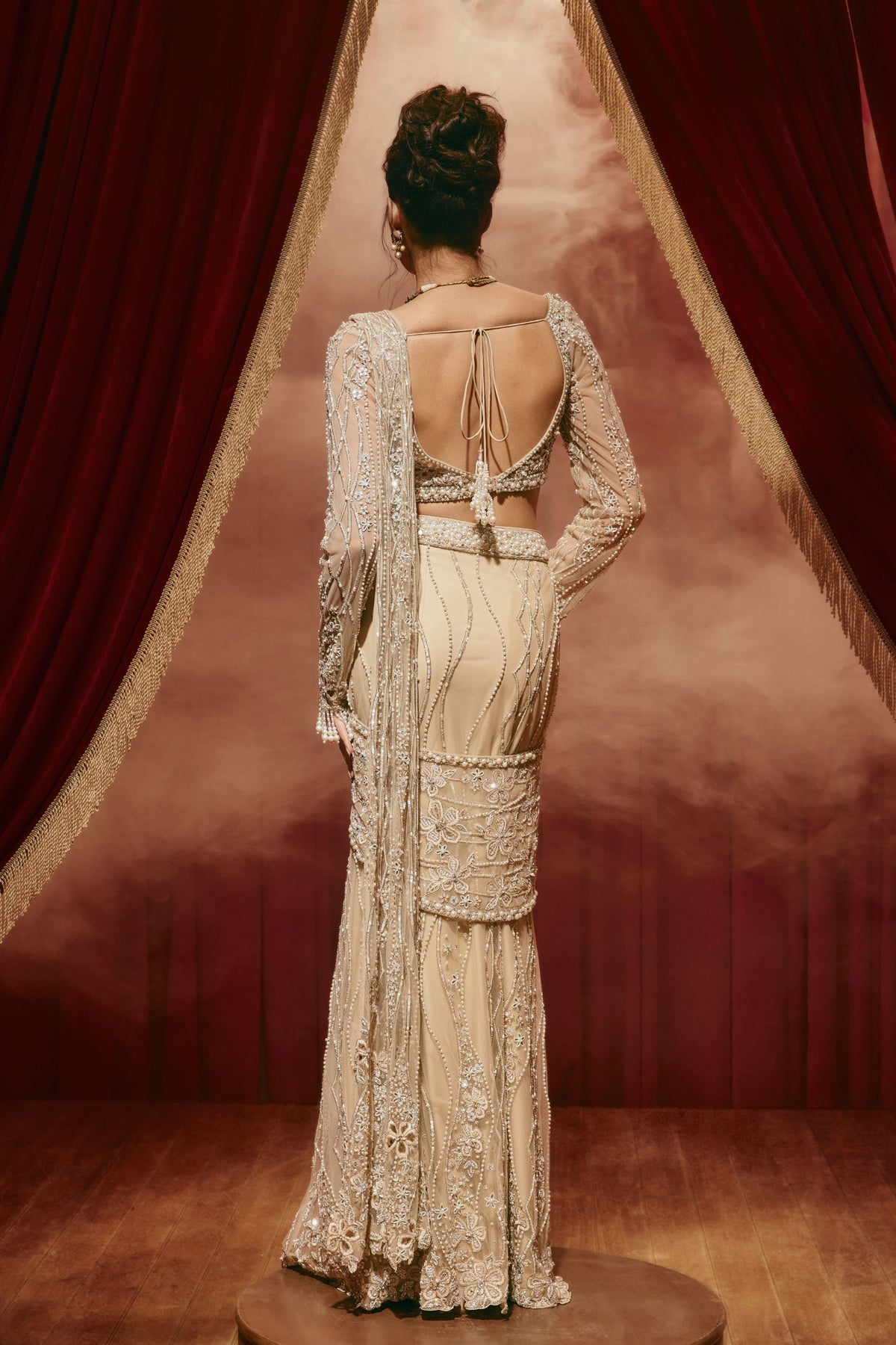 Natalia Ivory Draped Saree Set