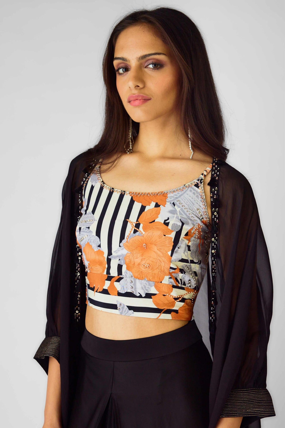 Tangerine Mirage Sharara &amp; Cape Set