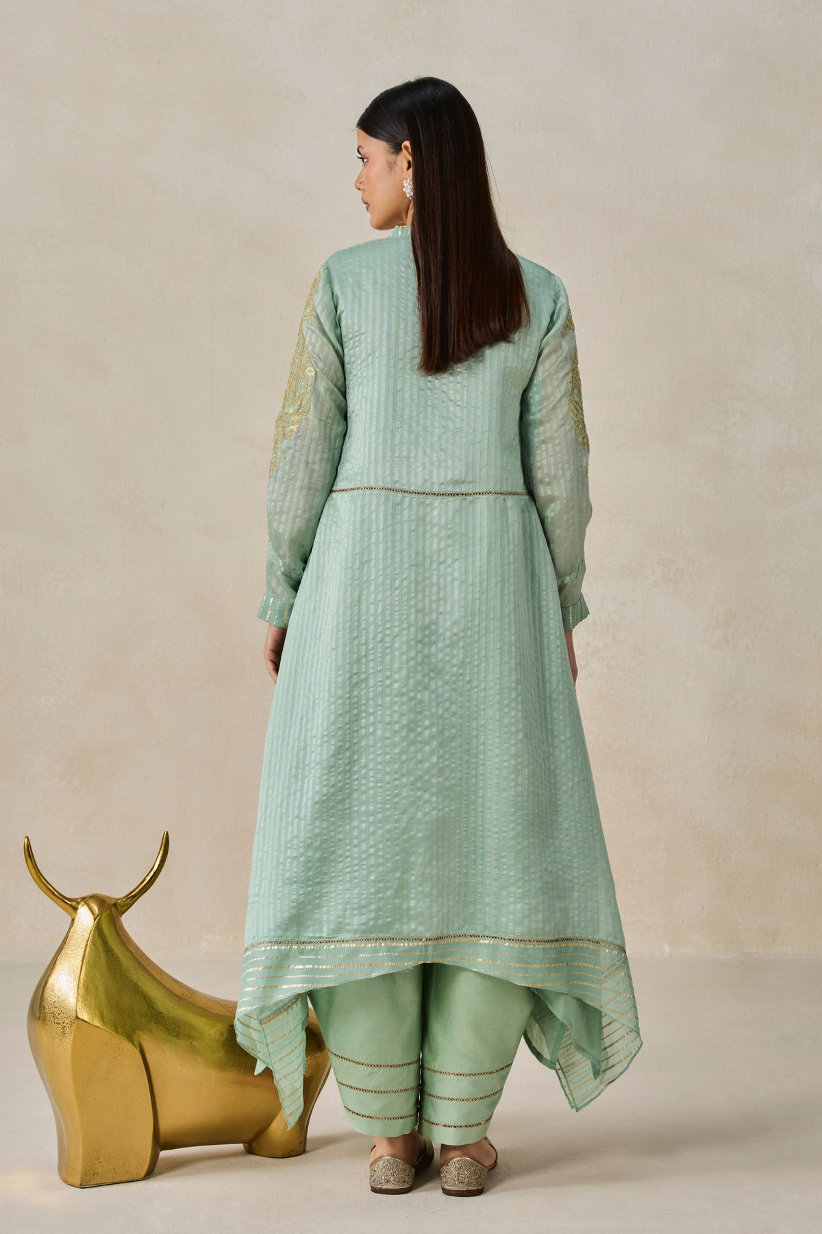 Green Asymmetrical Kurta Set