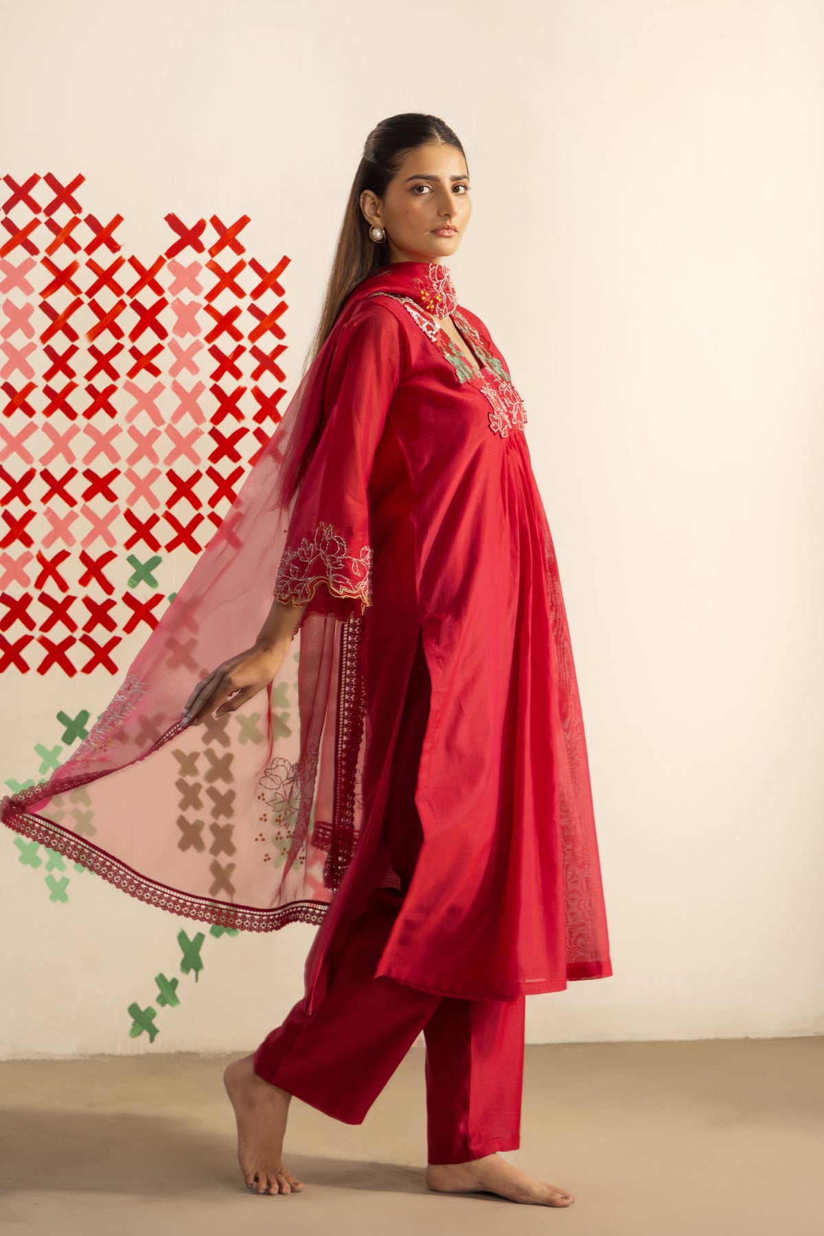 Red Wildflower Kurta Set