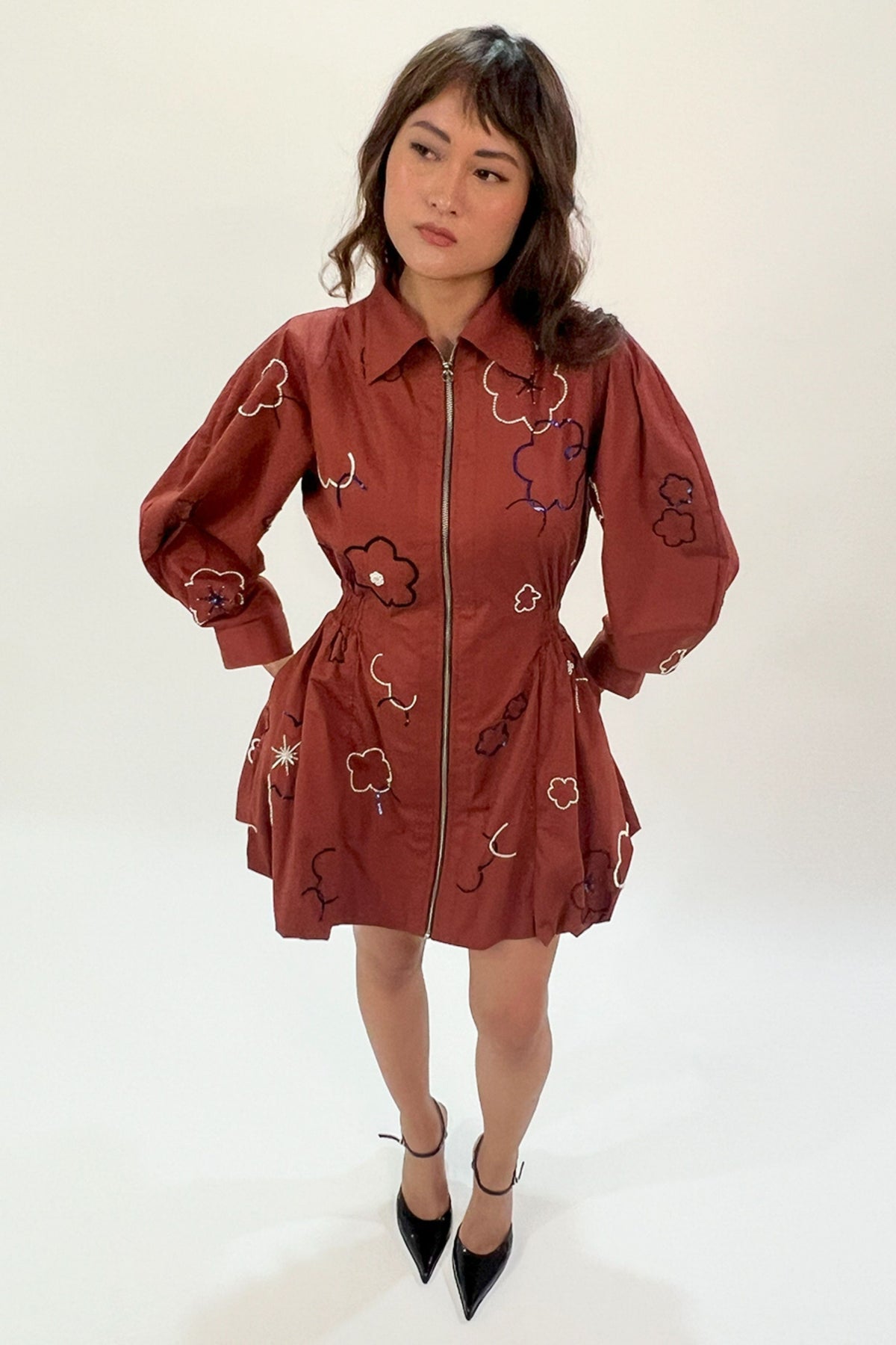 Embroidered Bubble Hem Dress