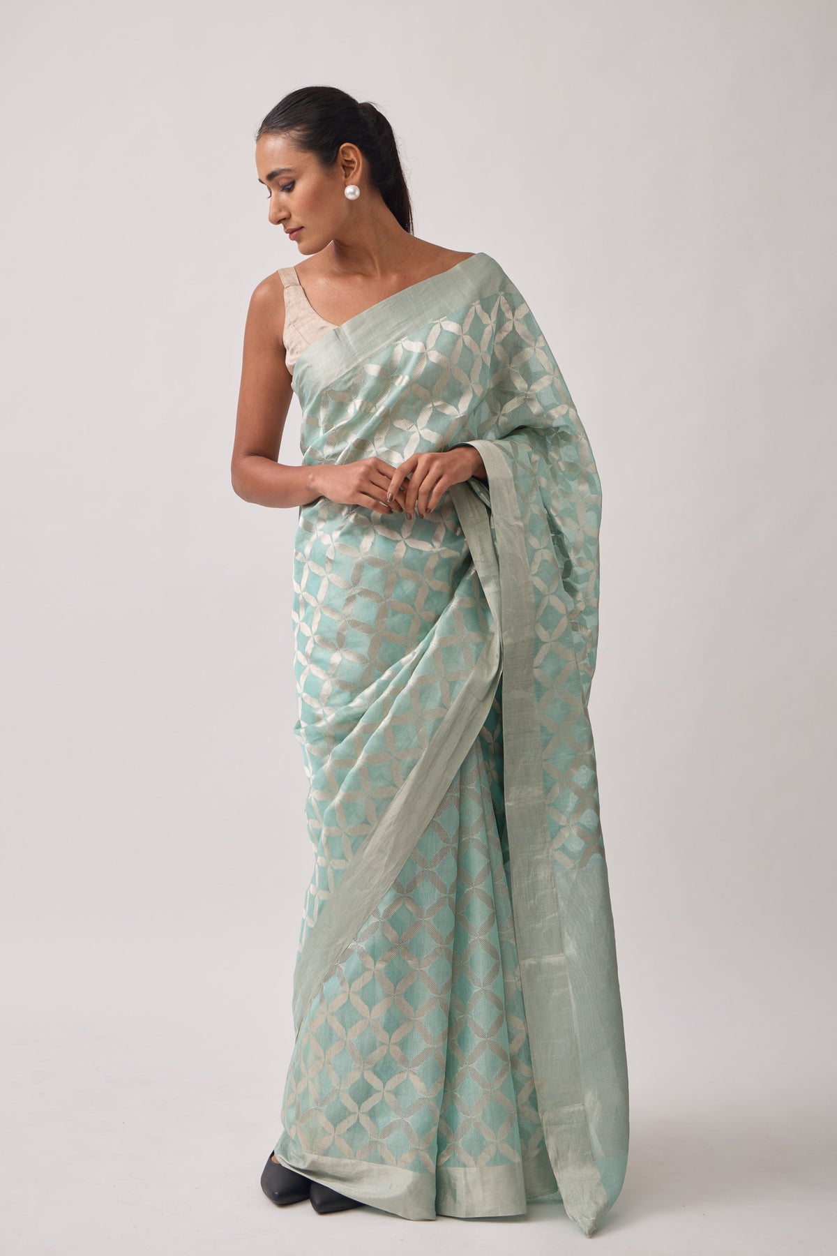 Sky Blue Chanderi Tissue Saree