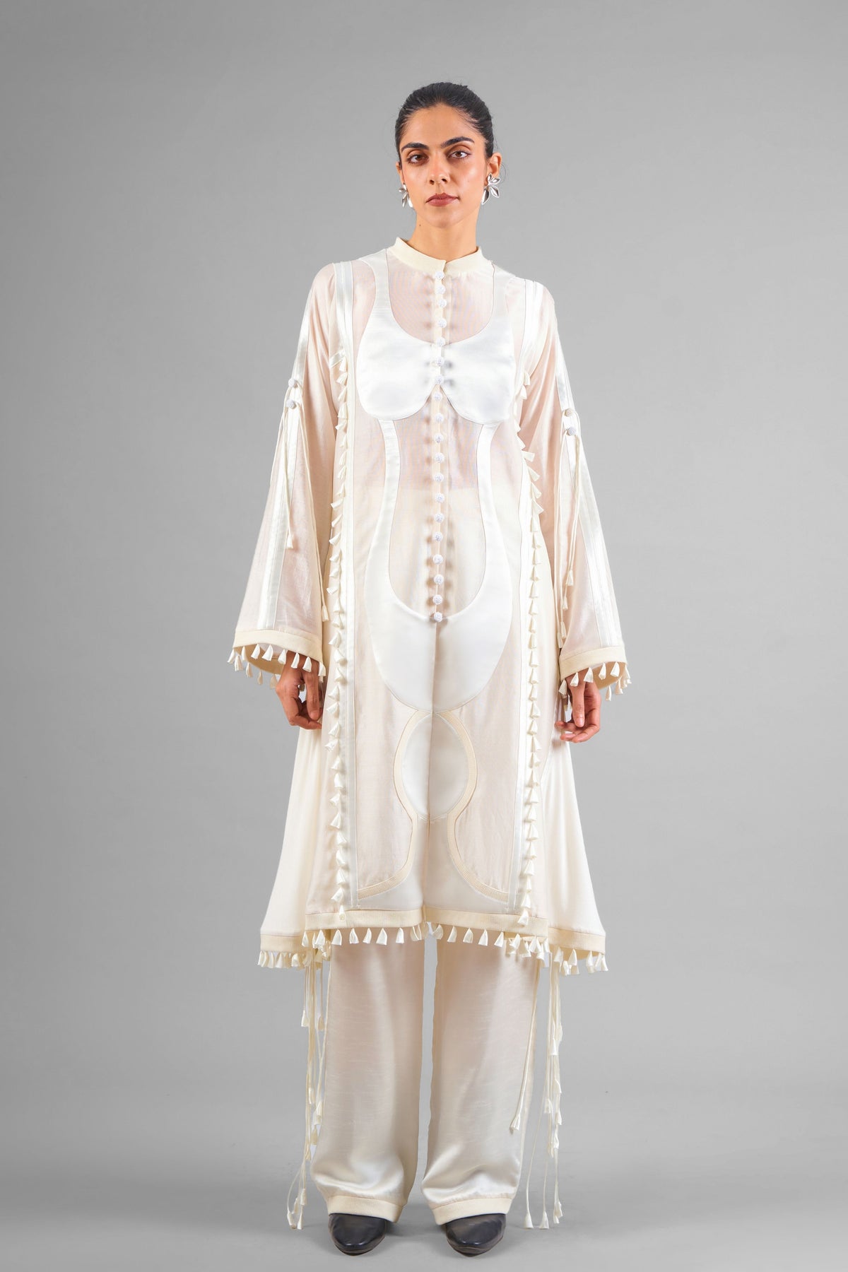 Ivory Sculptural Tassels Tunic Set