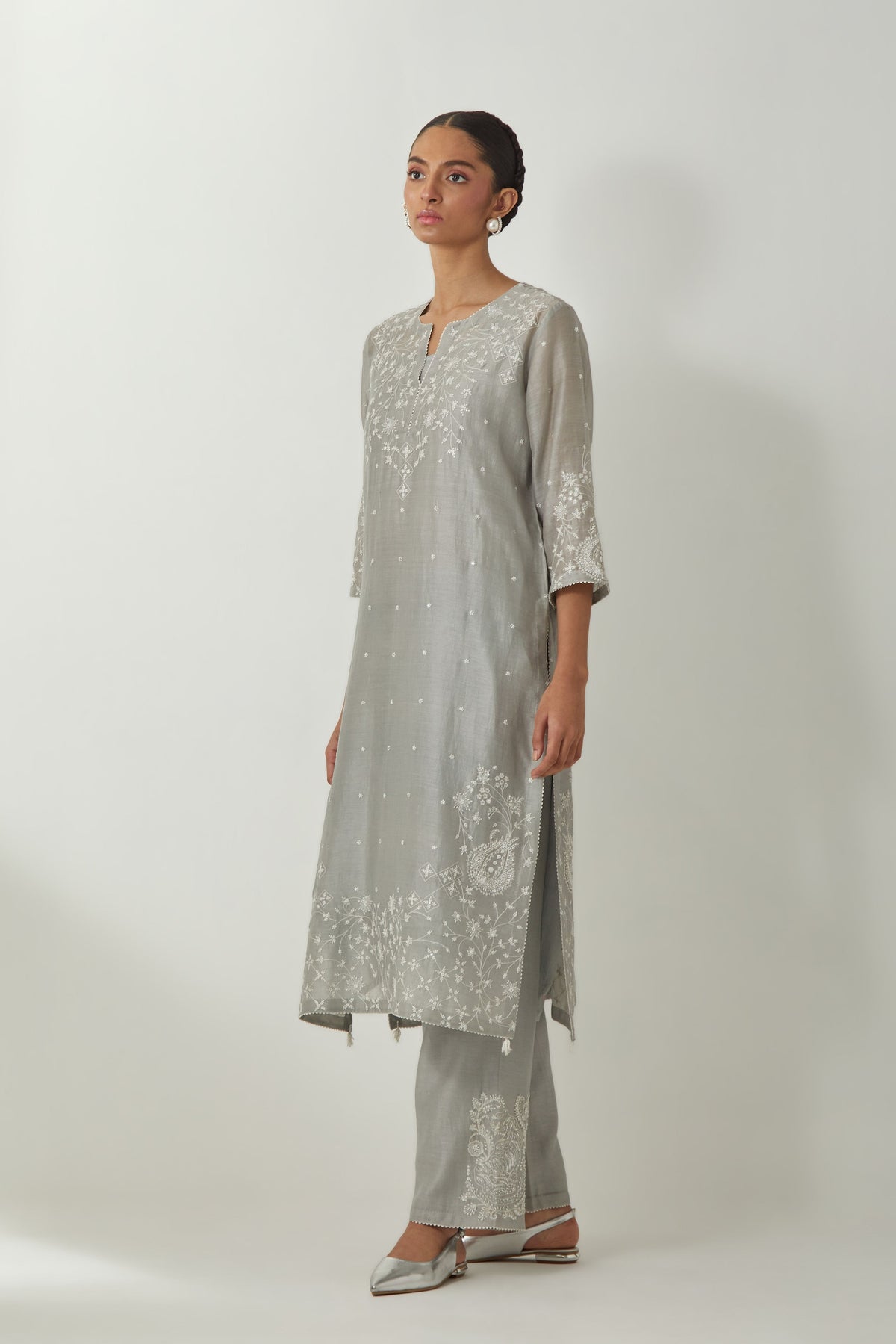 Grey Straight Kurta Set