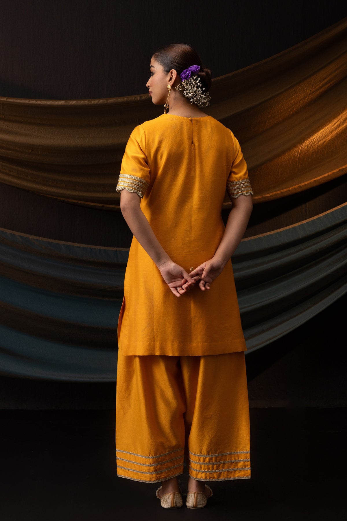Orange  3D Motif Kurta Set