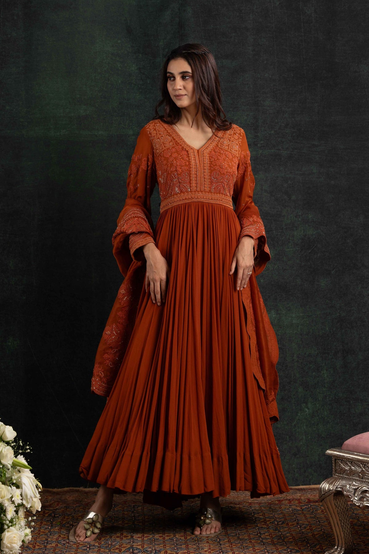 Orange Anarkali Set