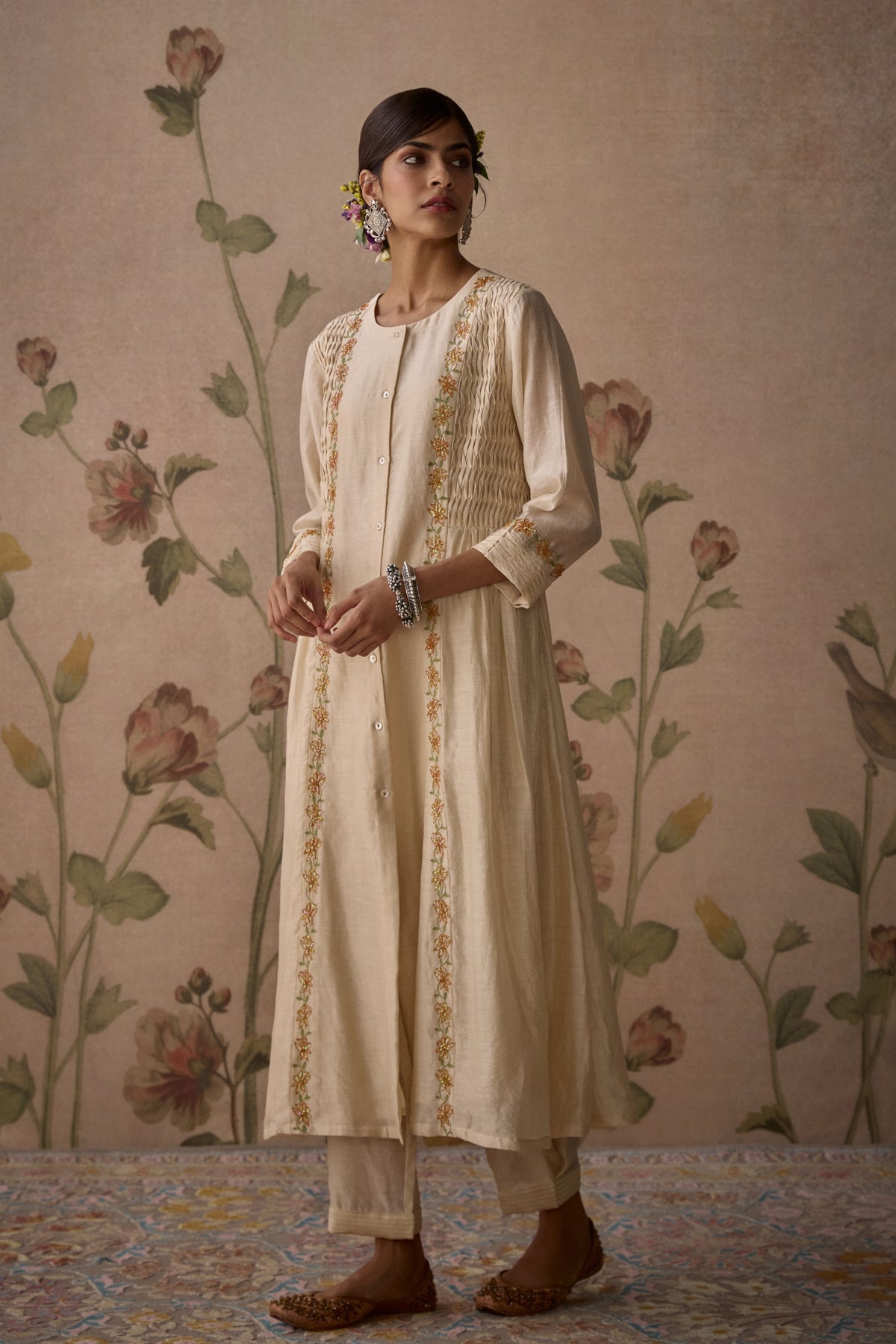 Ivory Pintuck Embroidered Kurta Set