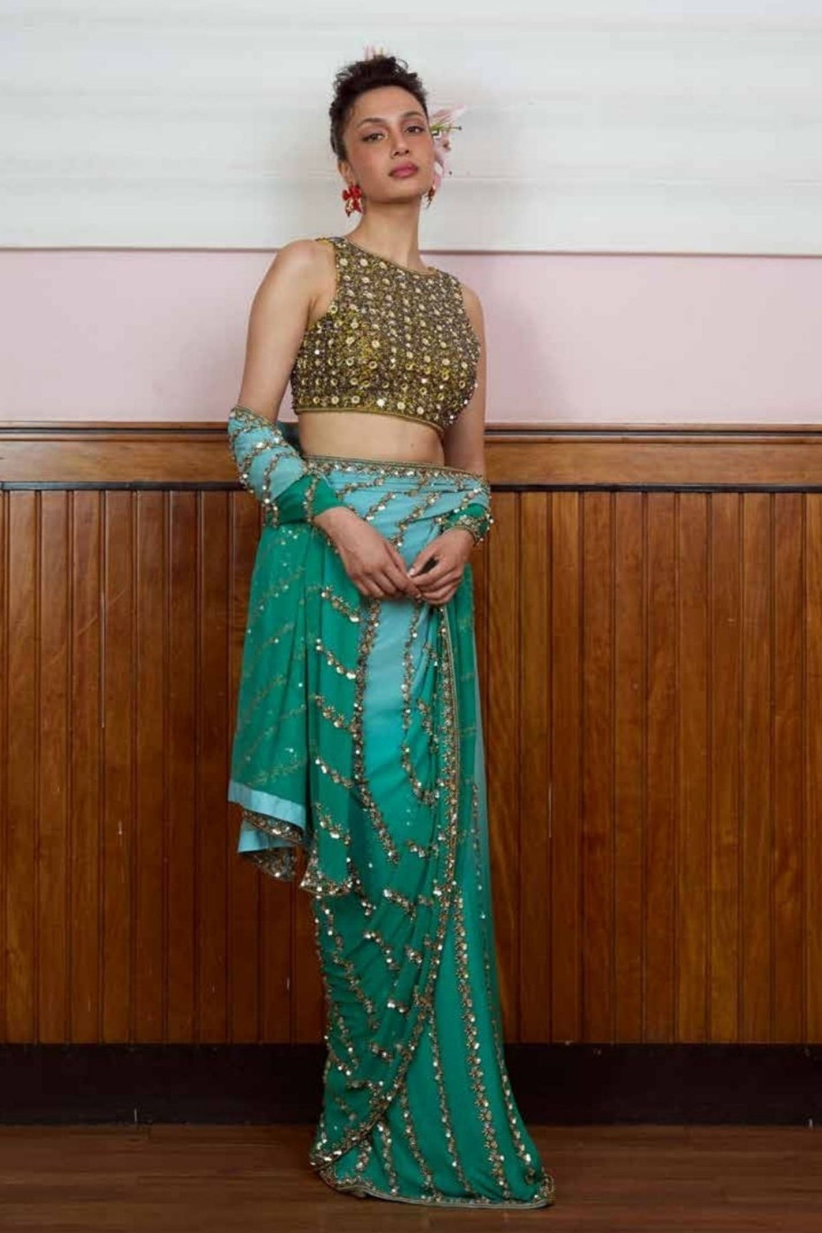 Seher Citrine Sindoori Saree Set