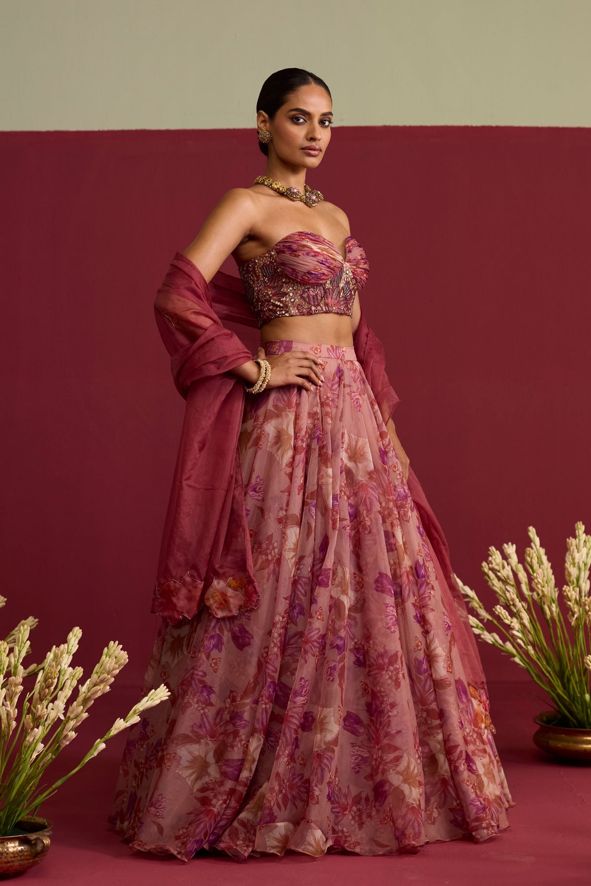 Pink Floral Lehenga Set