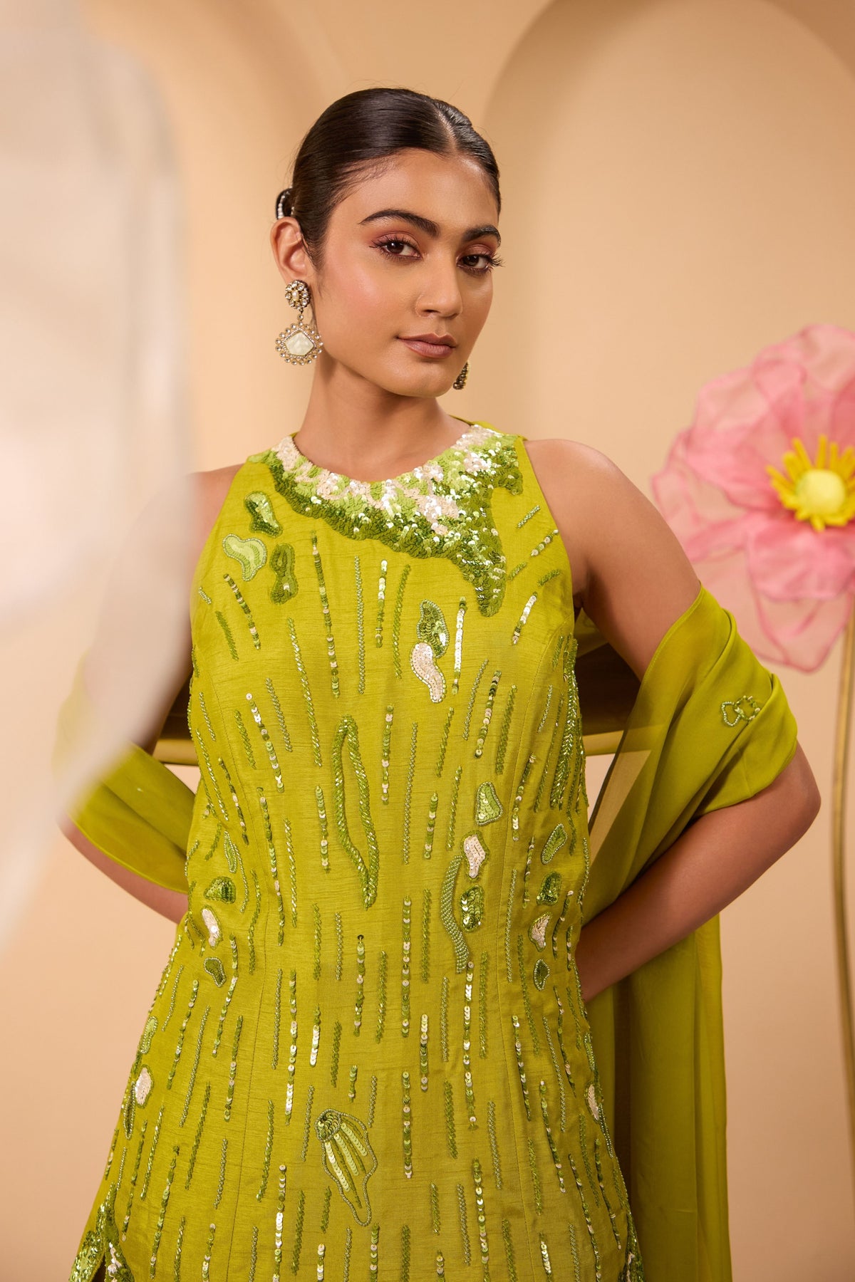 Green Heavy Embroidered Sharara Set