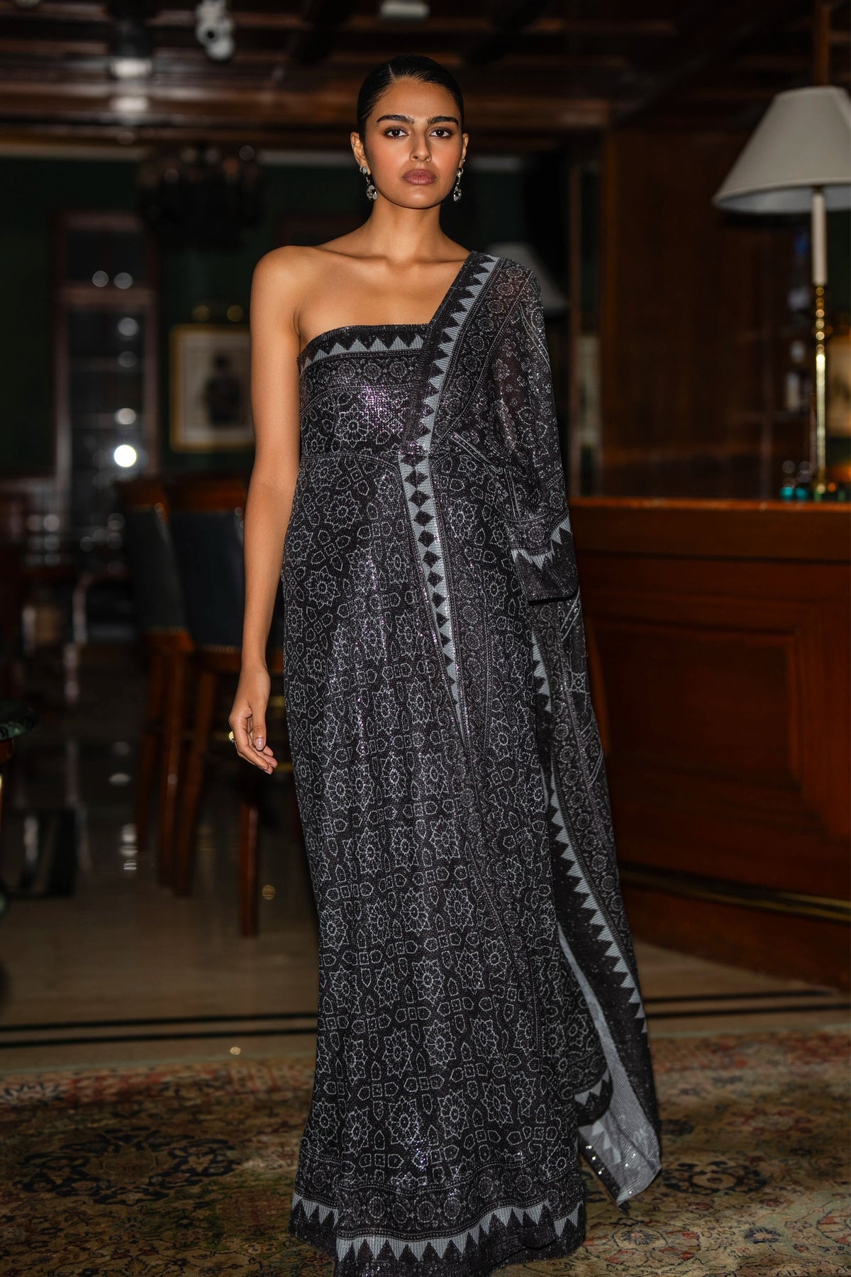 Monochrome Saree Drape Gown