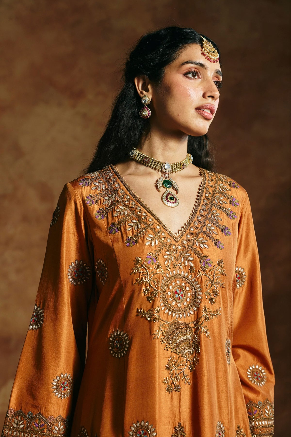 Rust Sindh Zardozi Kurta Set