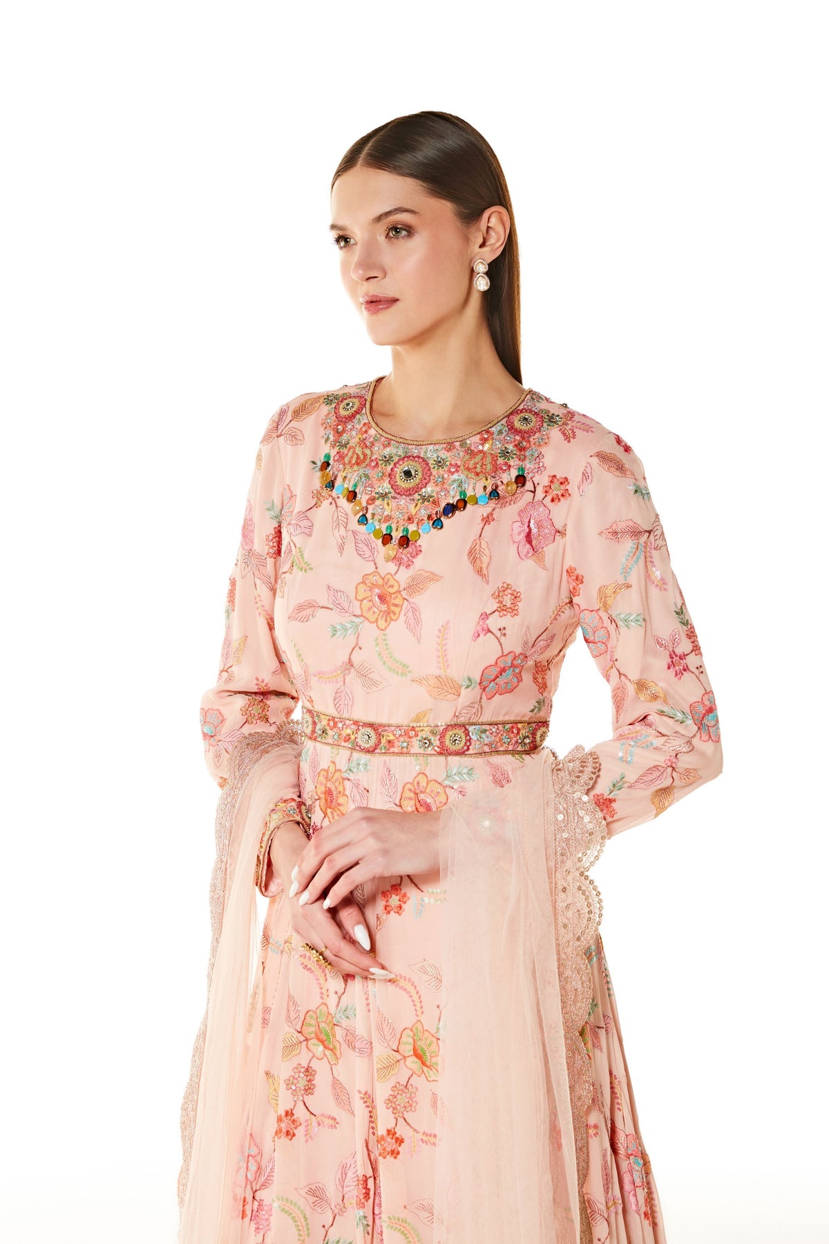 Pink Tropical Embroidered Anarkali Set