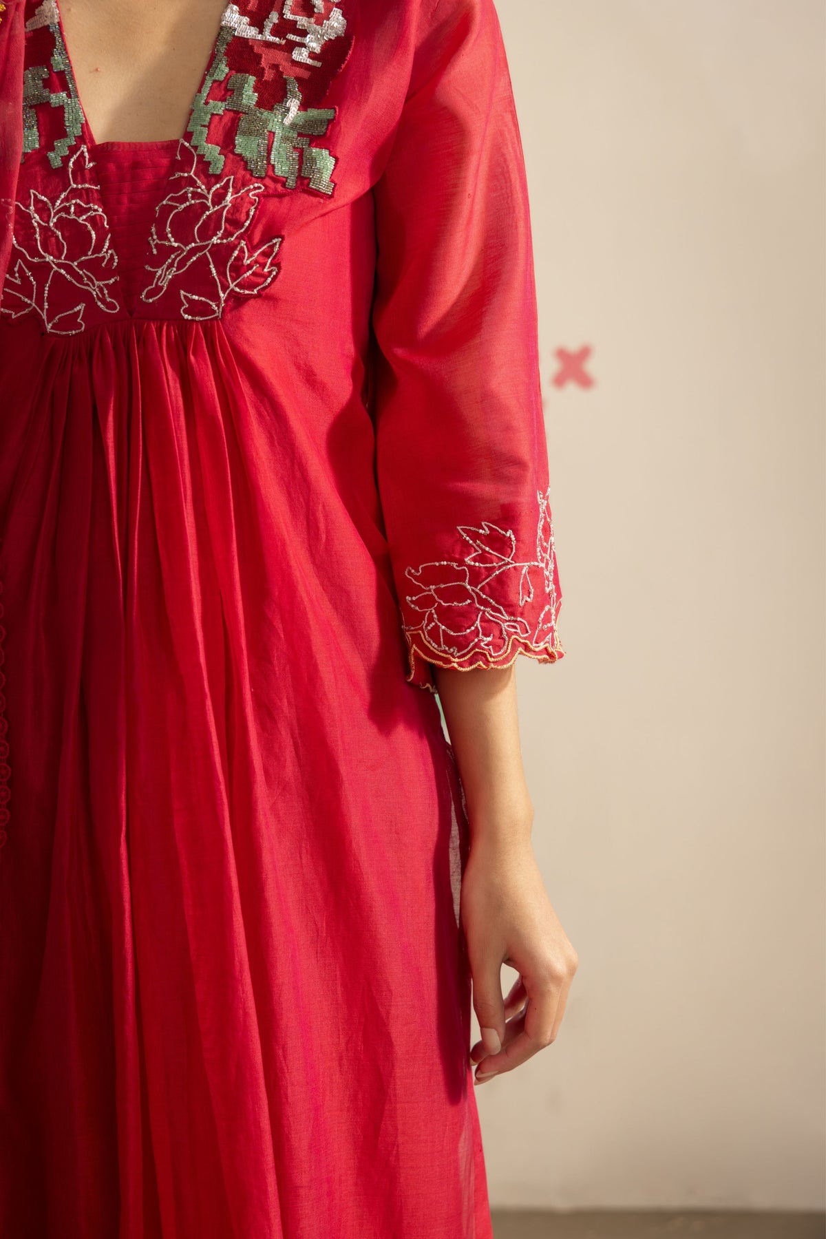 Red Wildflower Kurta Set