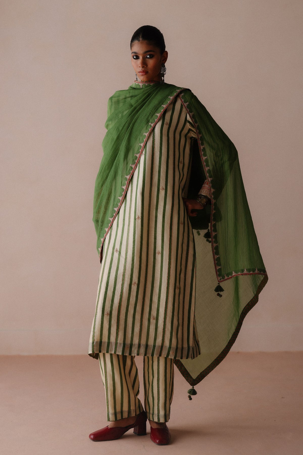 Green Stripe Kurta Set