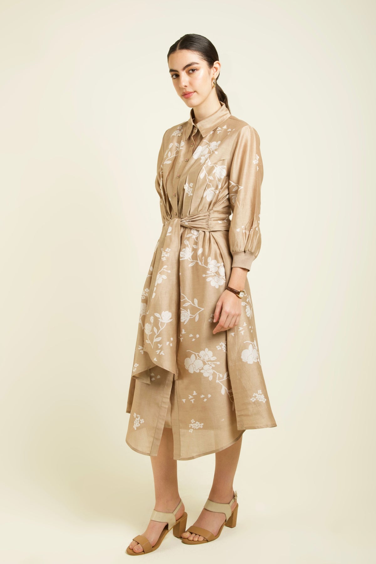 Beige Tie up Dress