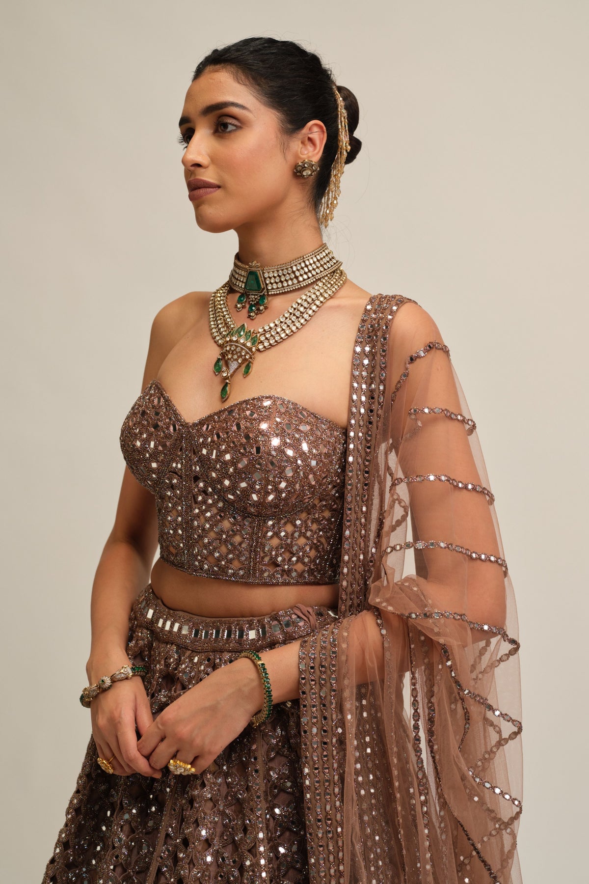 Beige Flower Lehenga Set