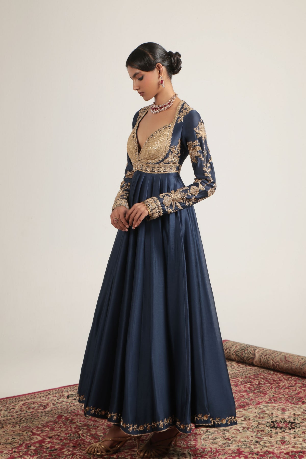 Blue Heavy Yoke Kalidar Set