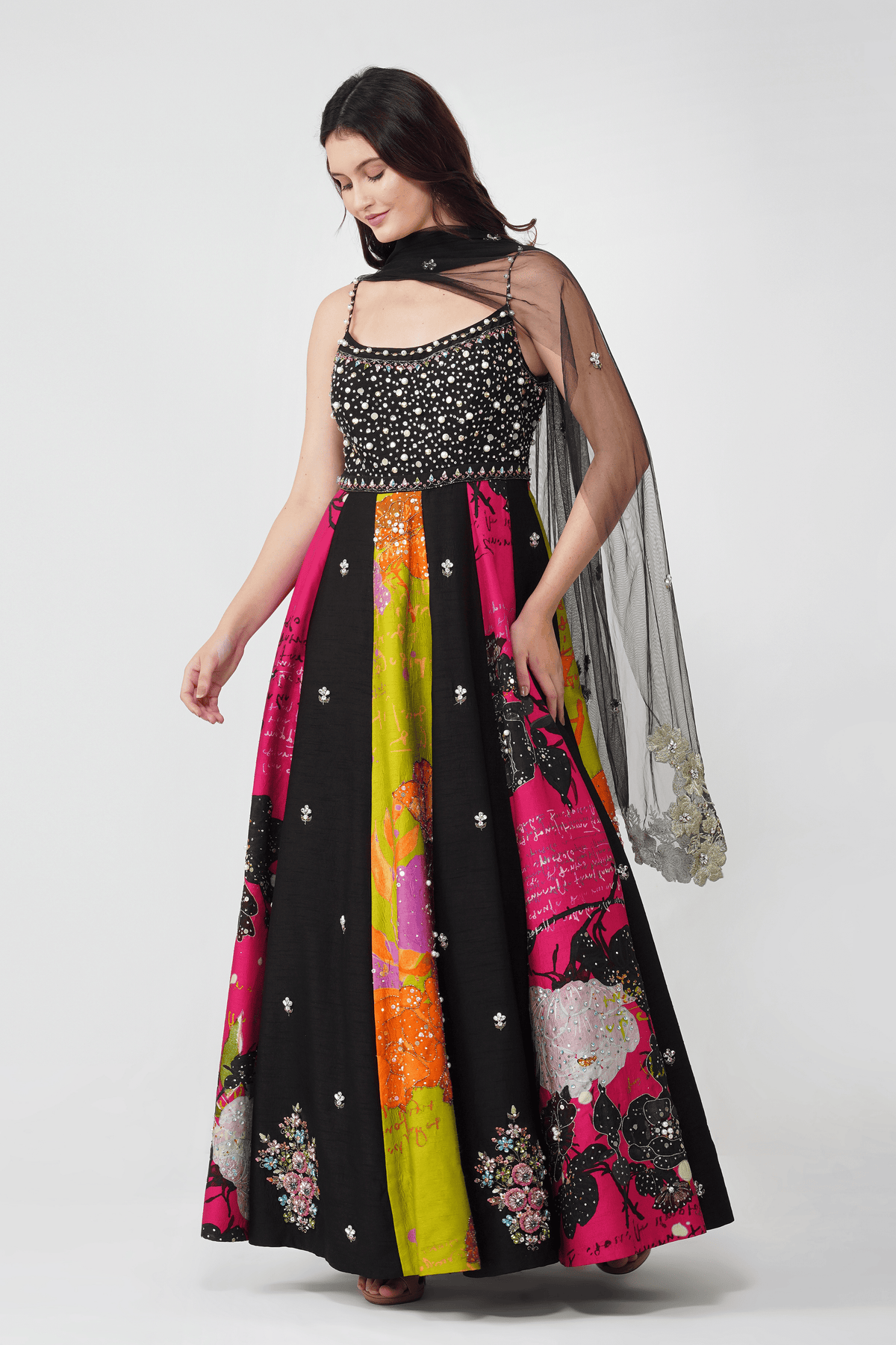 Flower and Crystal Anarkali Set