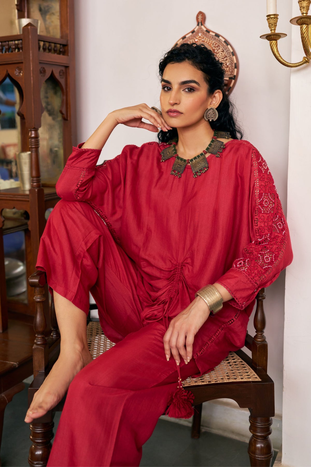 Ruby Asymmetric Kaftan Set