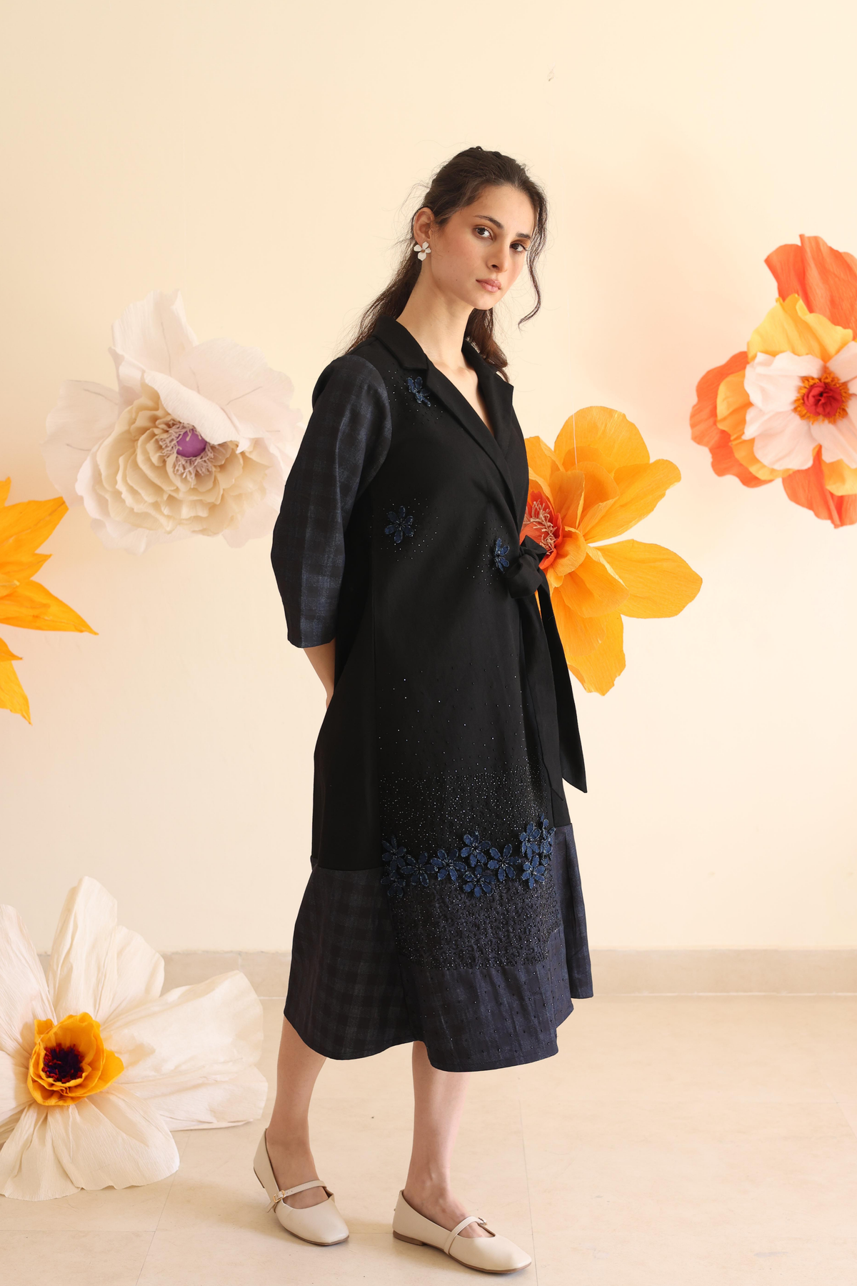 Coal Checkered Wrap Dress