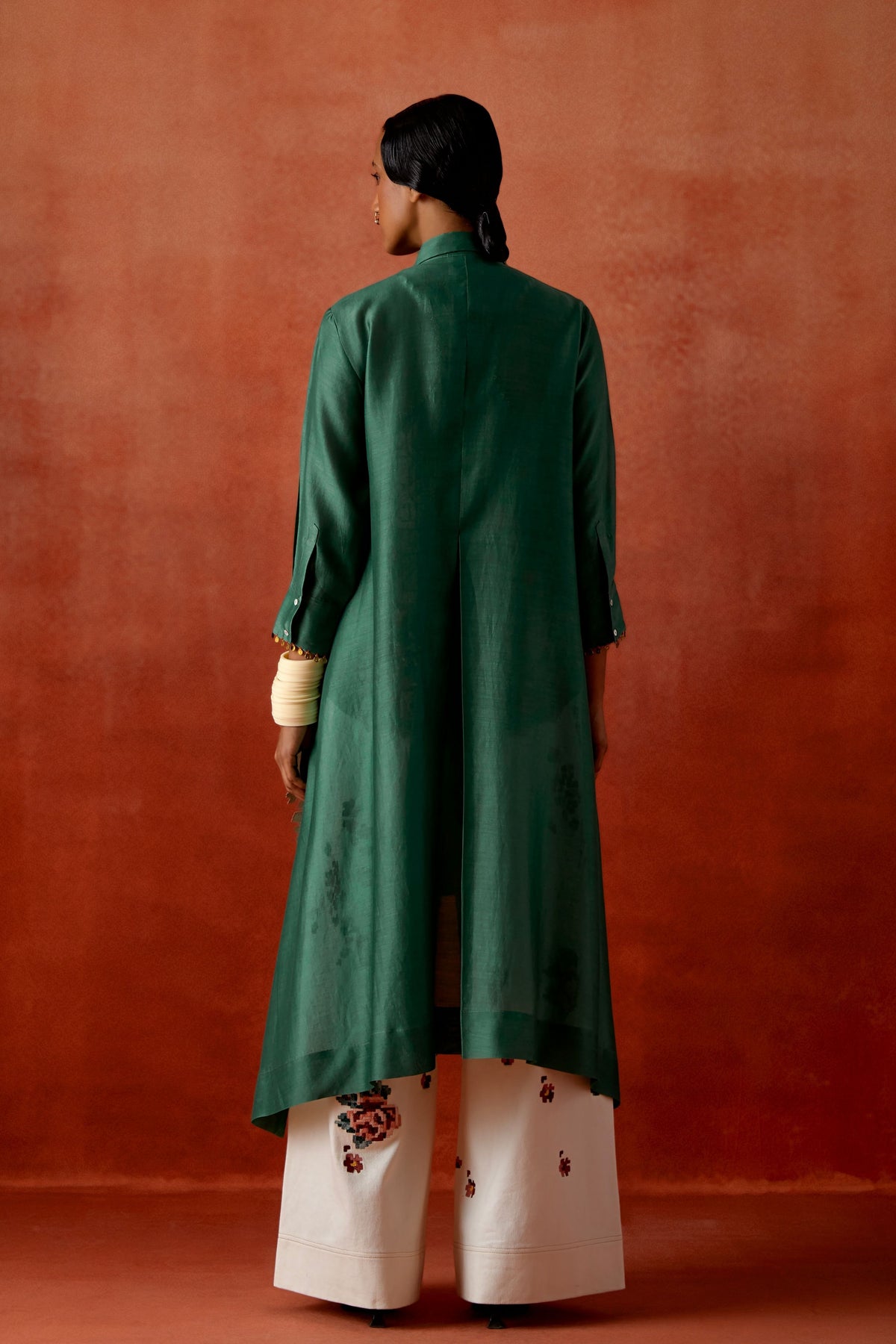 Teal Embroidered Jacket Set